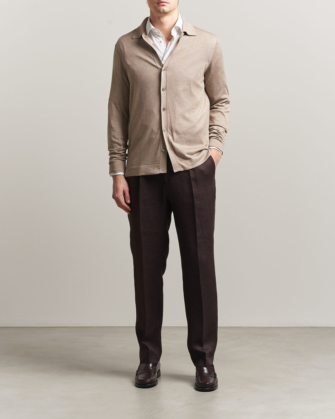 Herren | Pullover | Stenströms | Silk/Cashmere Cardigan Taupe