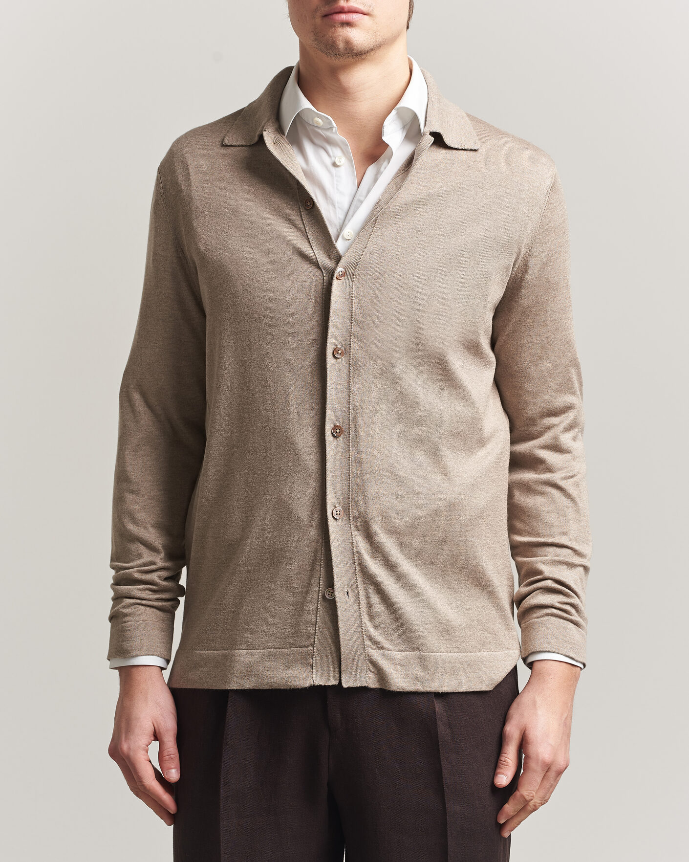 Herren | Pullover | Stenströms | Silk/Cashmere Cardigan Taupe