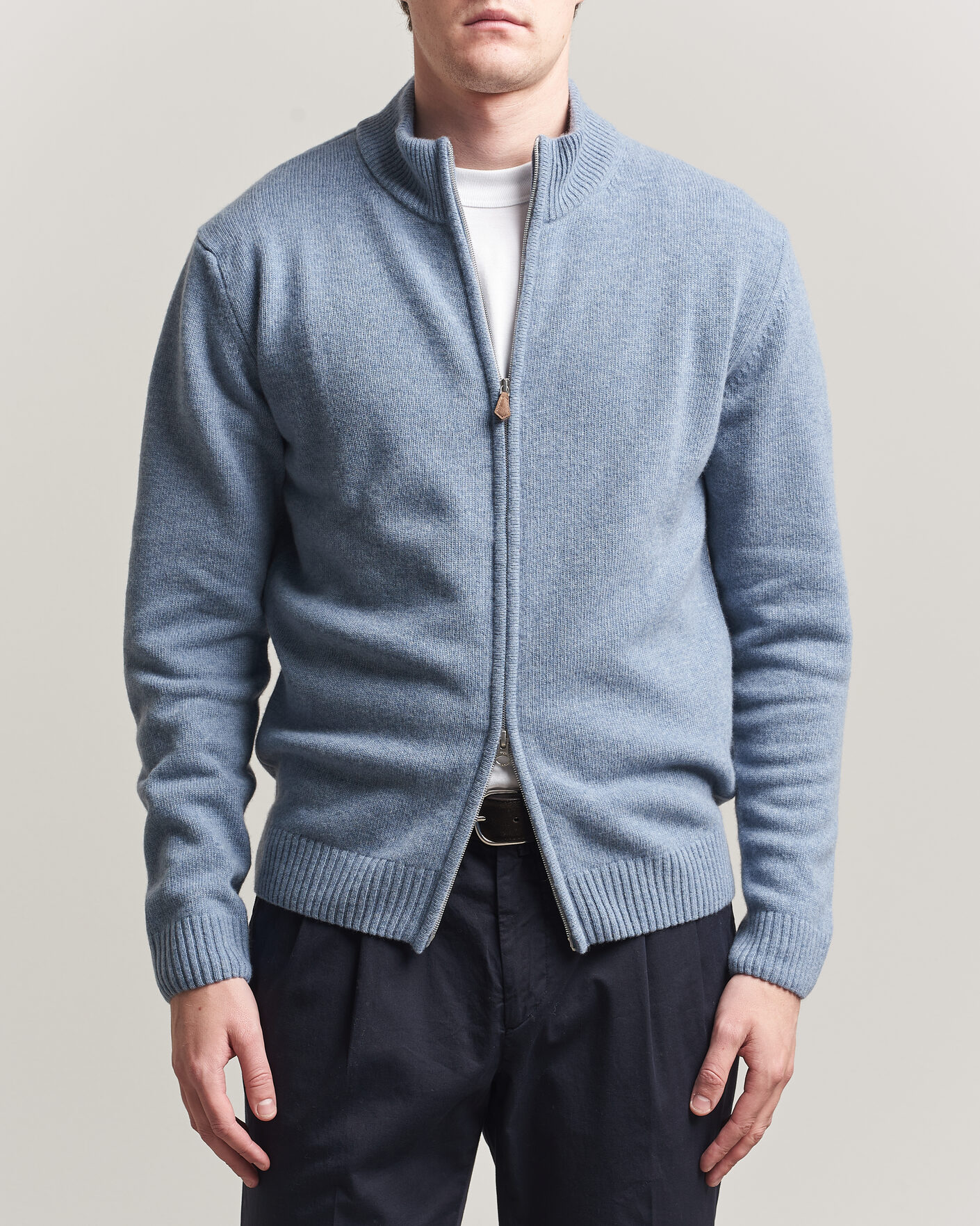 Herren | Pullover | Stenströms | Brushed Merino Full Zip Light Blue