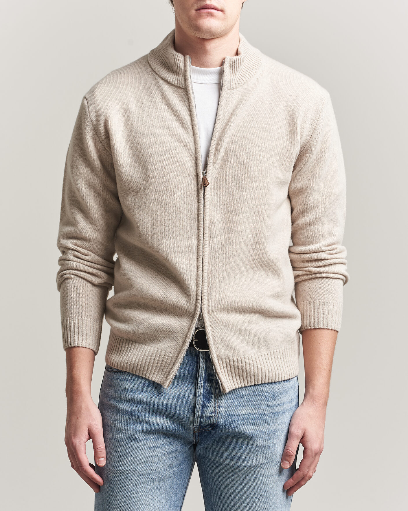 Herren | Pullover | Stenströms | Brushed Merino Full Zip Beige