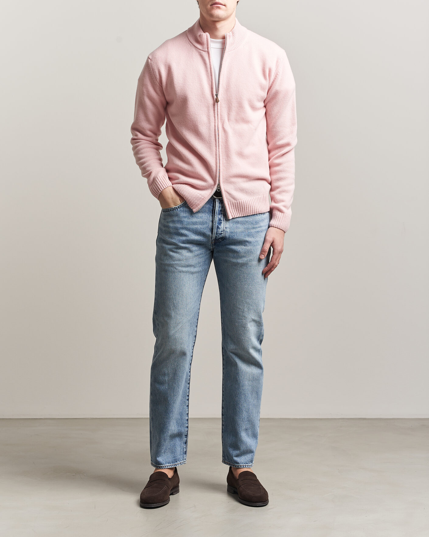 Herren | Pullover | Stenströms | Brushed Merino Full Zip Pink