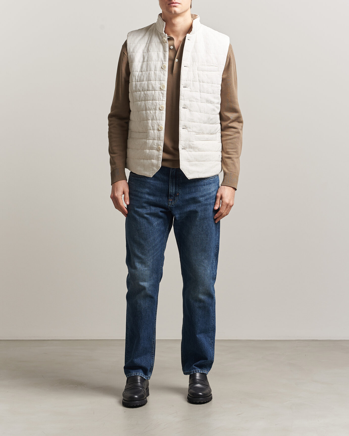 Herren | Westen | Stenströms | Mid Layer Pin Stripe Linen Vest Off White