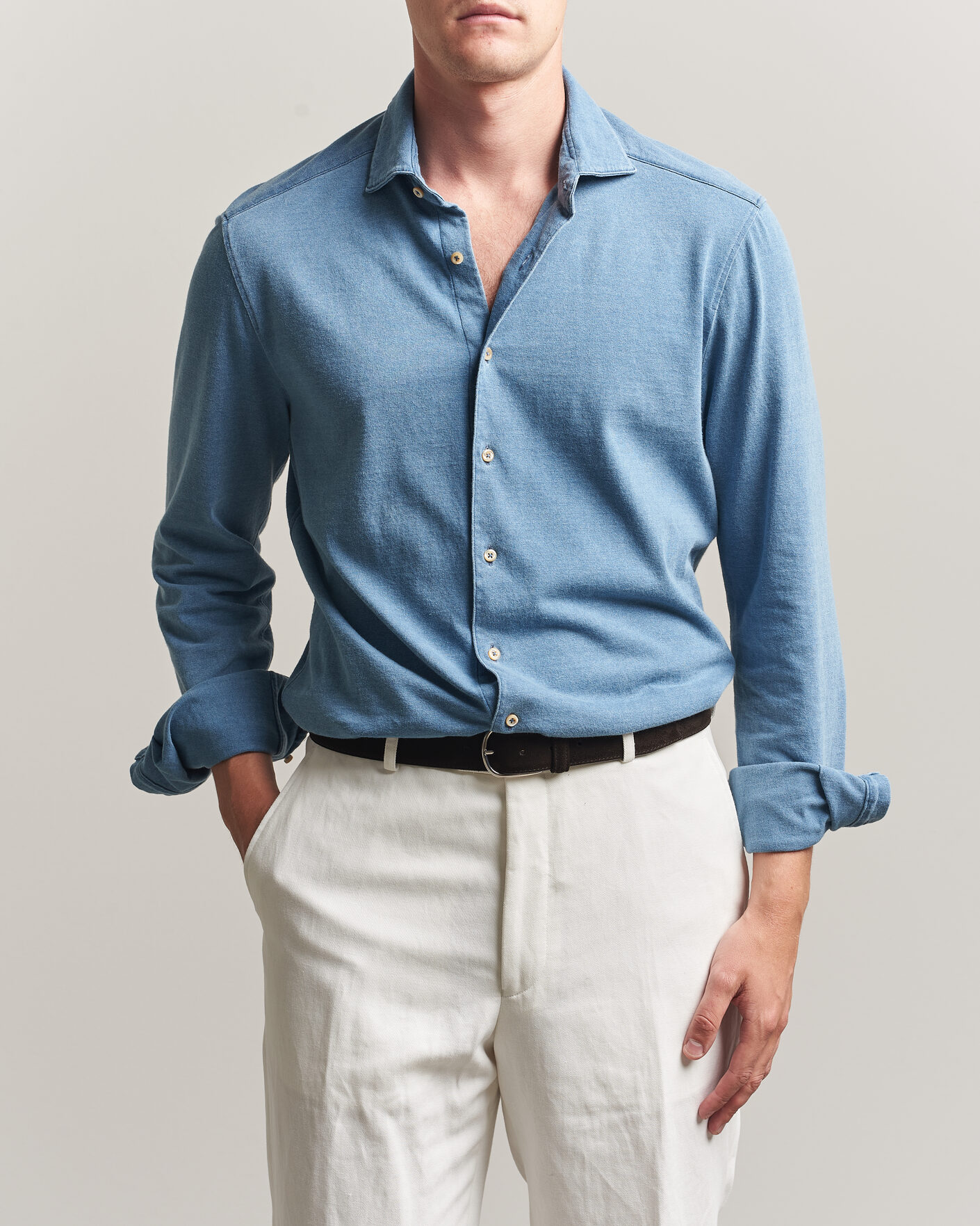 Herren | Hemden | Stenströms | Jersey Denim Shirt Blue