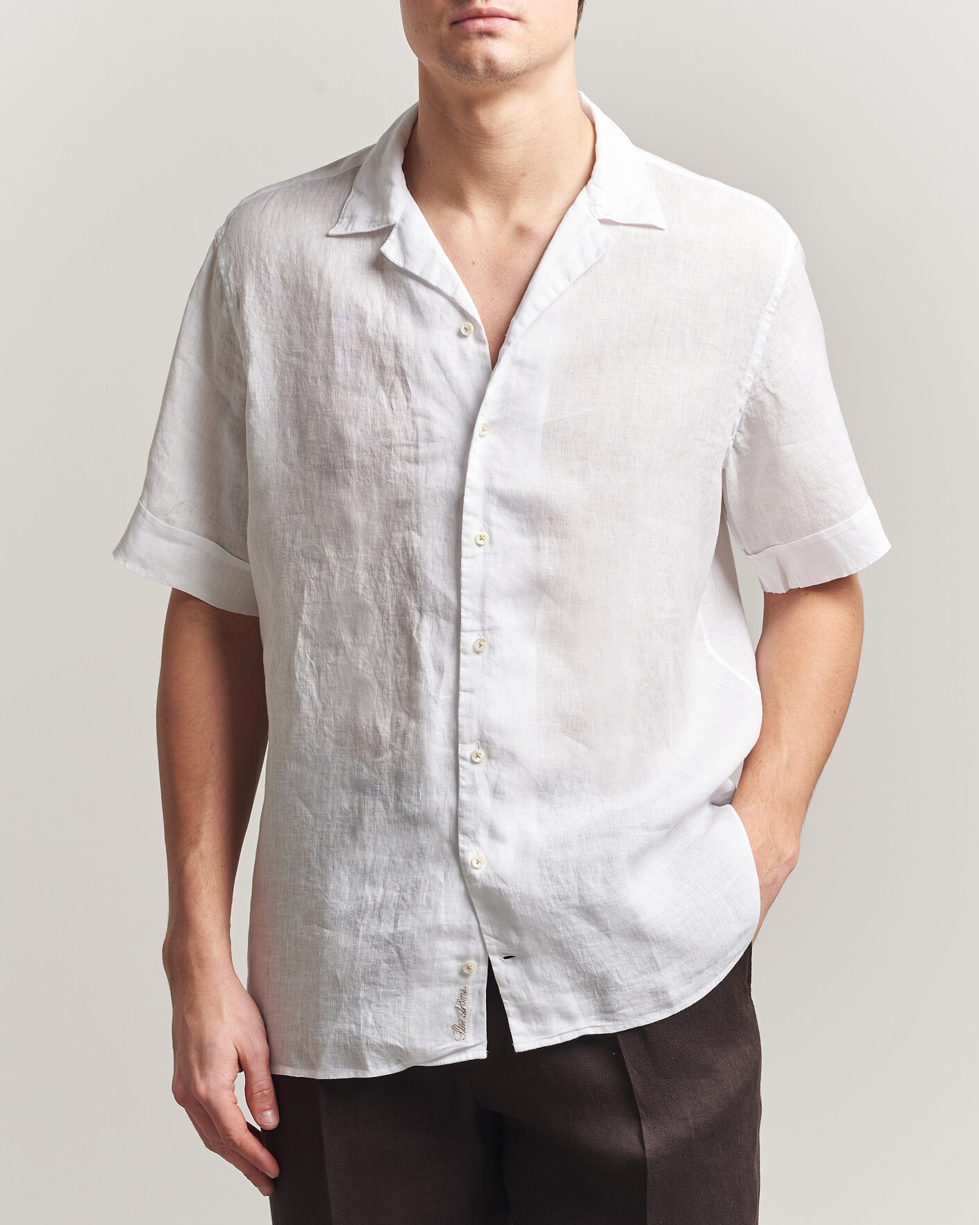Herren | Hemden | Stenströms | Short Sleeve Linen Shirt White