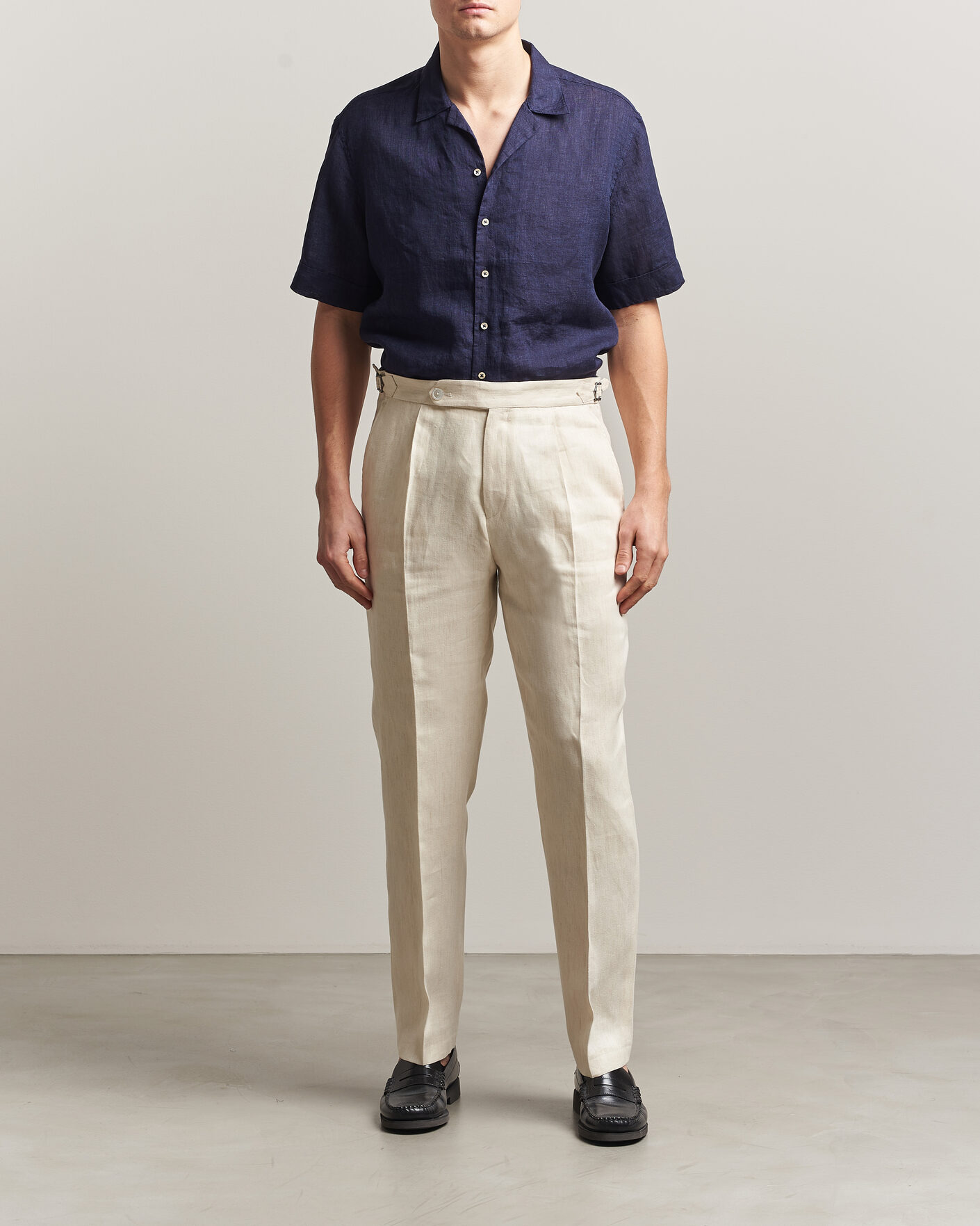 Herren | Hemden | Stenströms | Short Sleeve Linen Shirt Navy