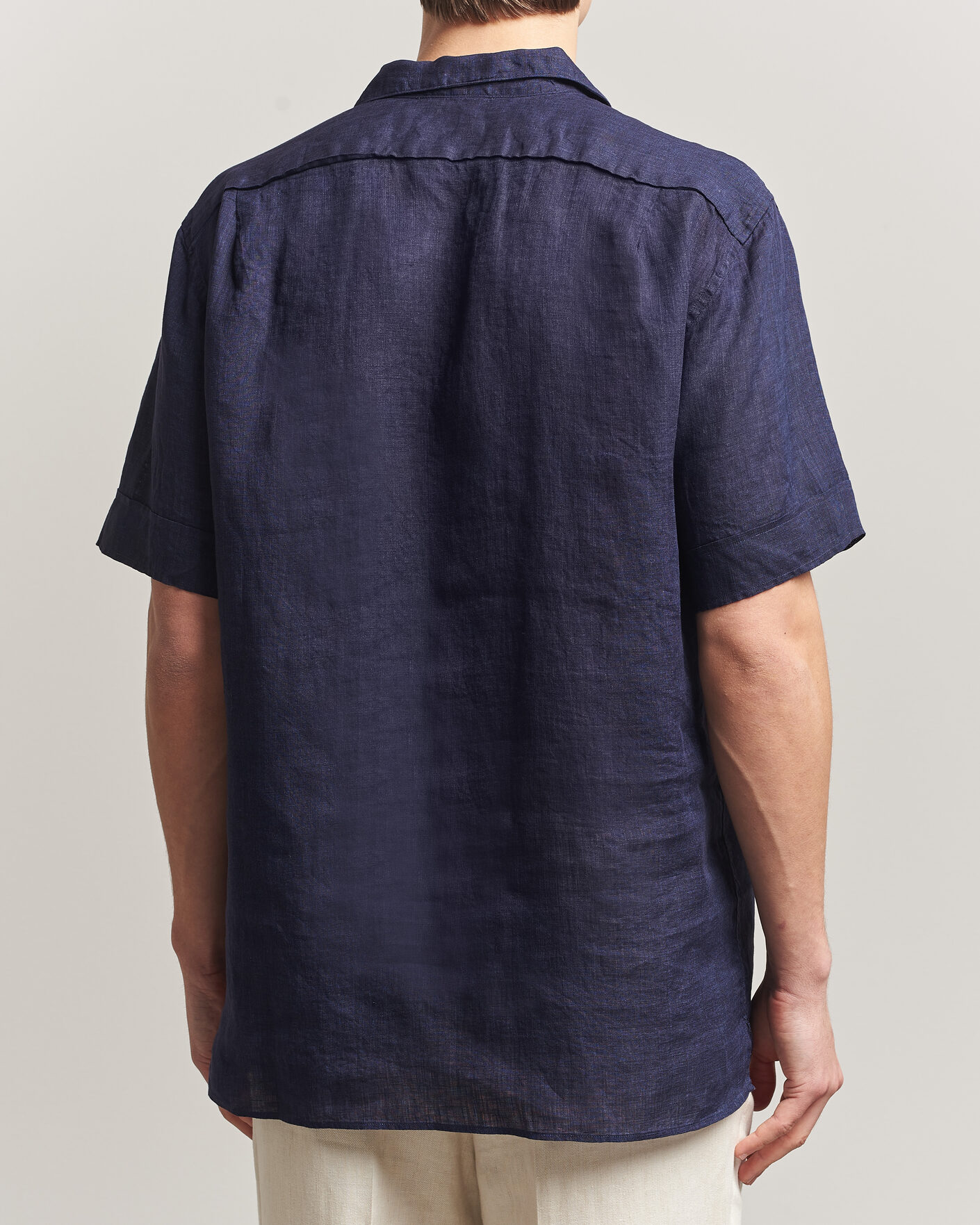 Herren | Hemden | Stenströms | Short Sleeve Linen Shirt Navy