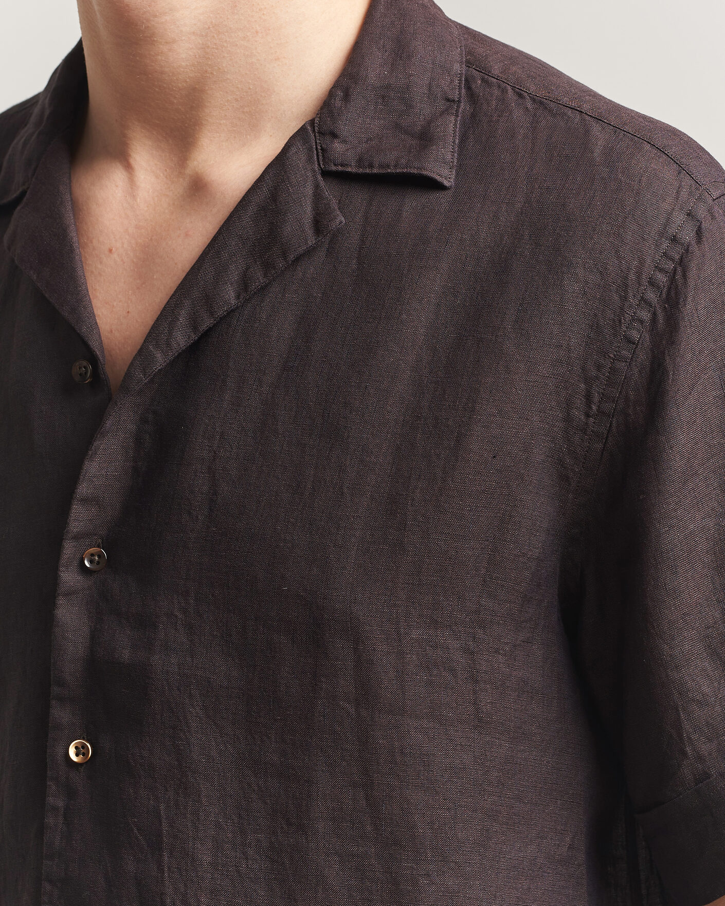 Herren | Hemden | Stenströms | Short Sleeve Linen Shirt Dark Brown