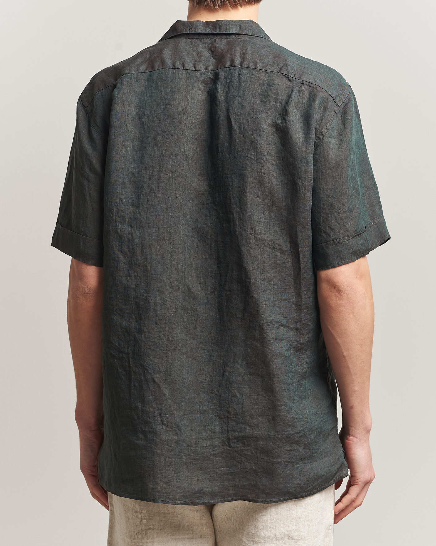Herren | Hemden | Stenströms | Short Sleeve Linen Shirt Dark Green
