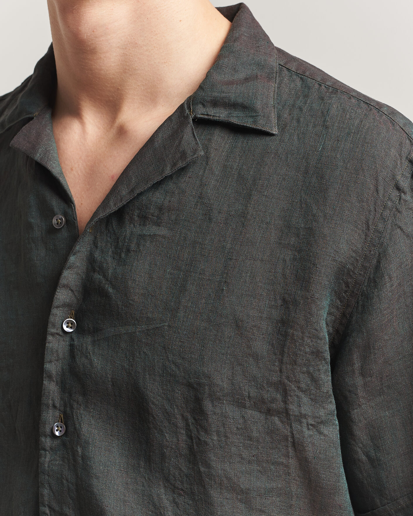 Herren | Hemden | Stenströms | Short Sleeve Linen Shirt Dark Green