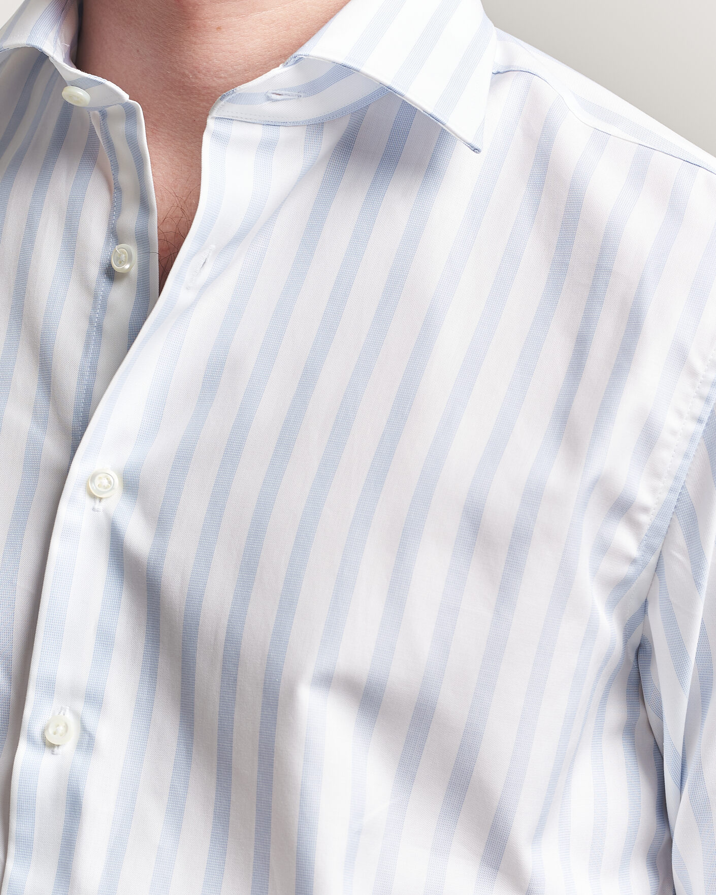 Herren | Hemden | Stenströms | Regular Wide Stripe Twill Shirt Light Blue