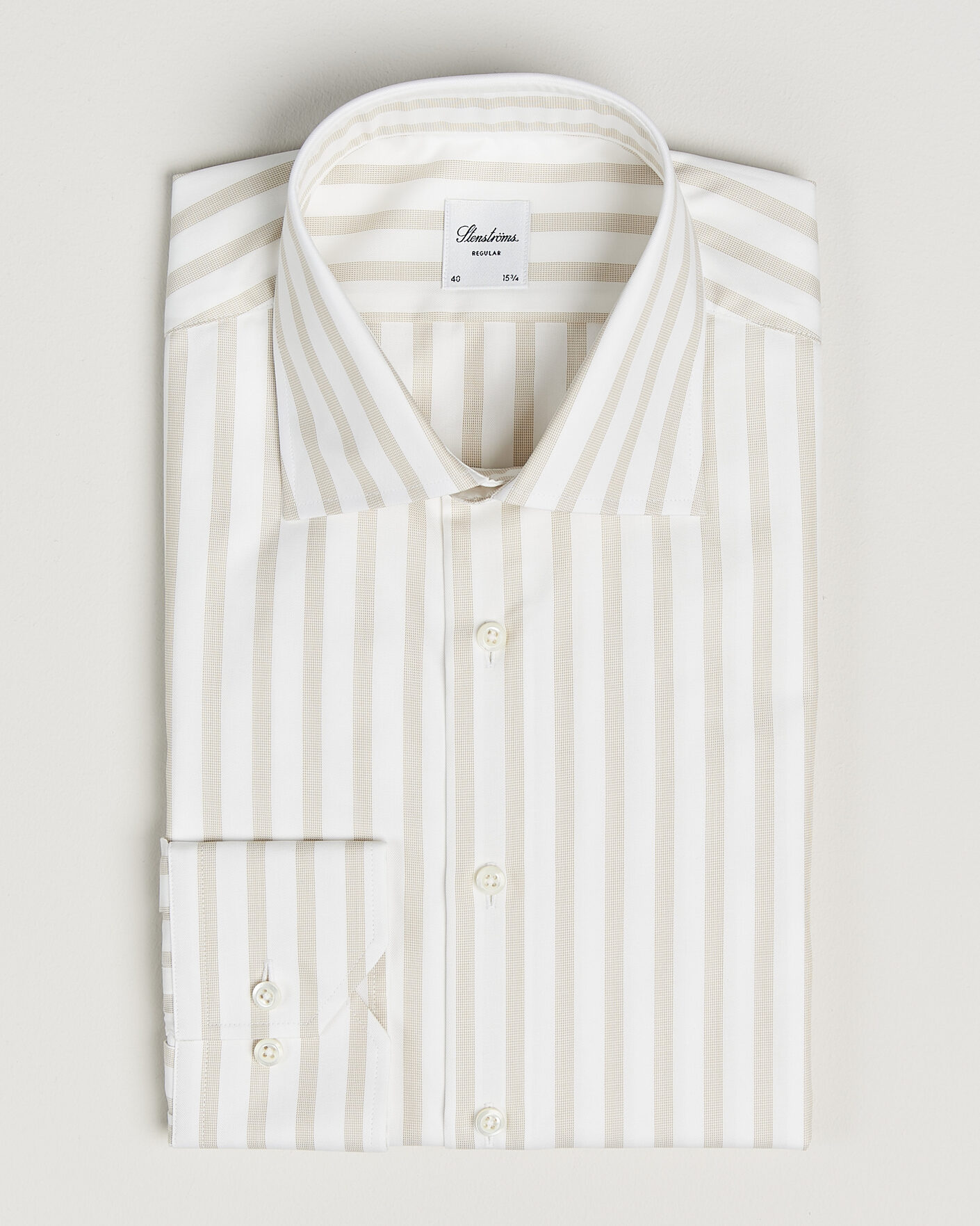 Herren | Hemden | Stenströms | Regular Wide Stripe Twill Shirt Beige