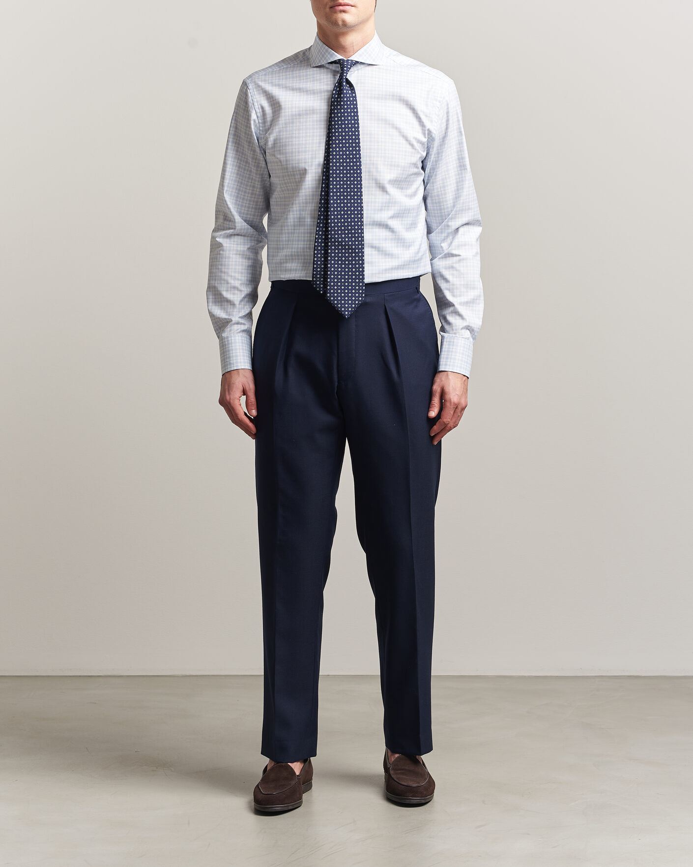 Herren | Hemden | Stenströms | Regular Fit Checked Twill Shirt Light Blue