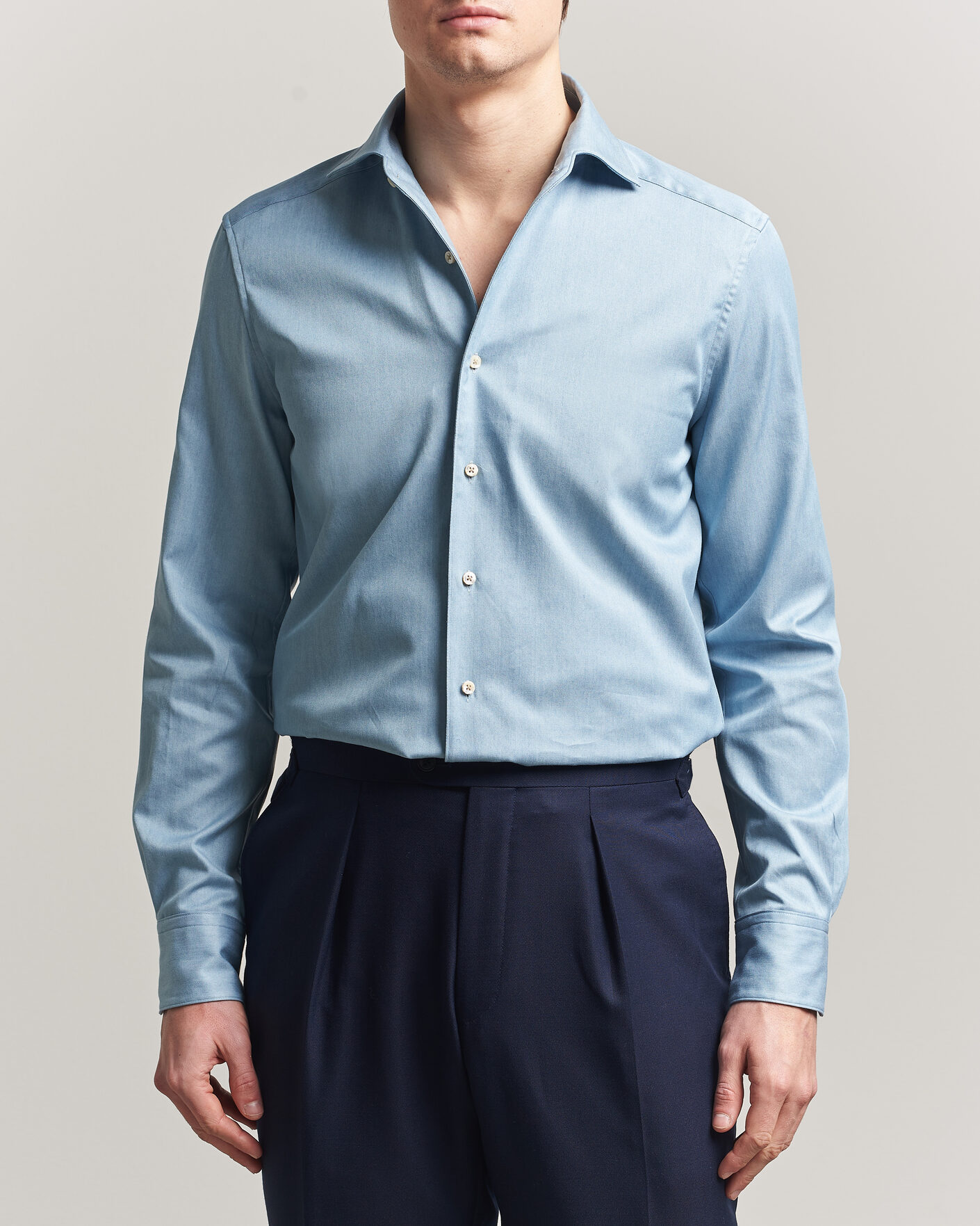 Herren | Hemden | Stenströms | 1899 Slim One Piece Washed Denim Shirt Blue