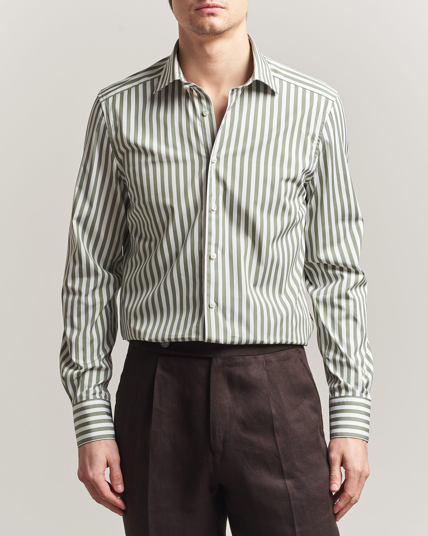 Herren | Hemden | Stenströms | 1899 Cotton Twill Striped Shirt Green