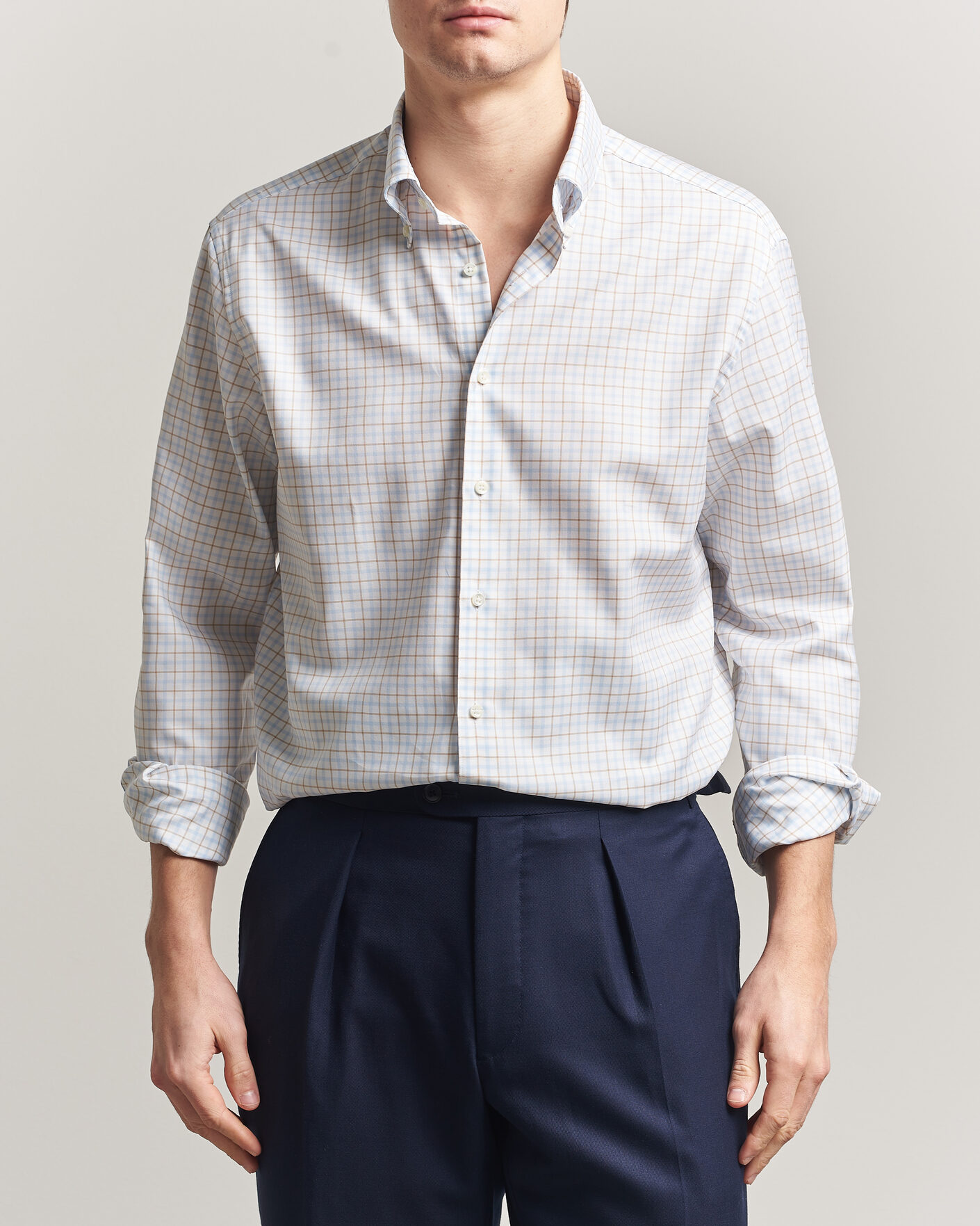 Herren | Hemden | Stenströms | Regular Fit Checked Oxford Shirt Blue