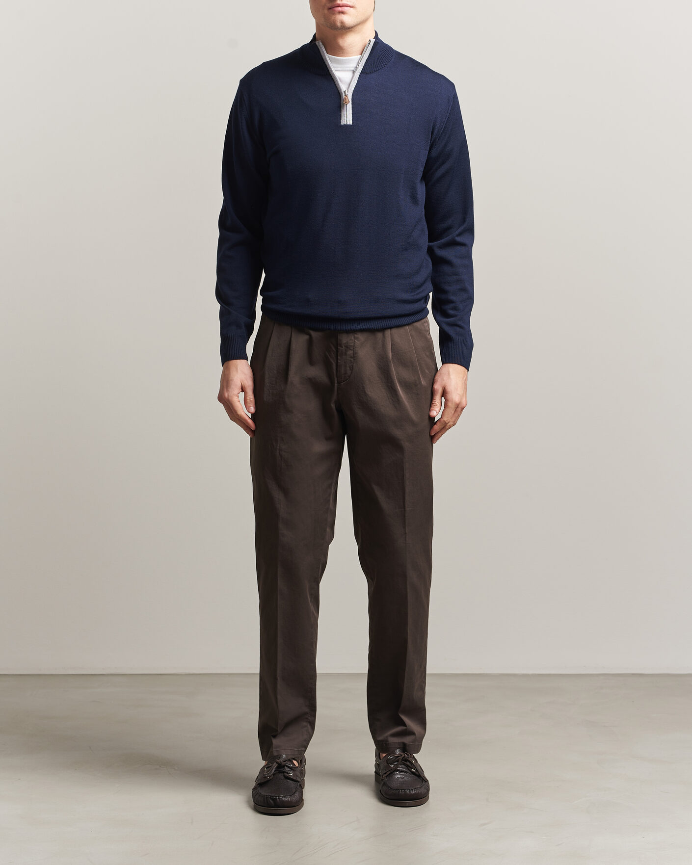Herren | Pullover | Stenströms | Merino Contrast Half-Zip Navy