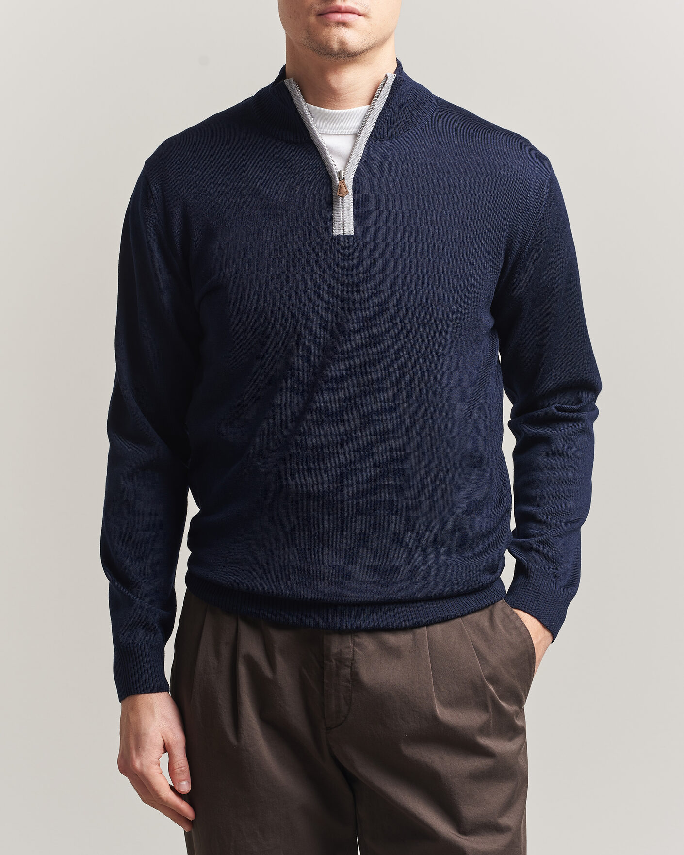 Herren | Pullover | Stenströms | Merino Contrast Half-Zip Navy