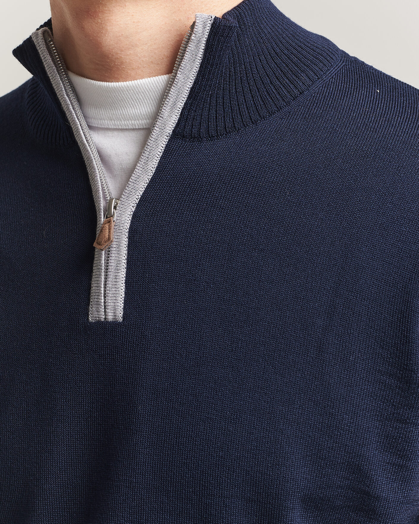 Herren | Pullover | Stenströms | Merino Contrast Half-Zip Navy
