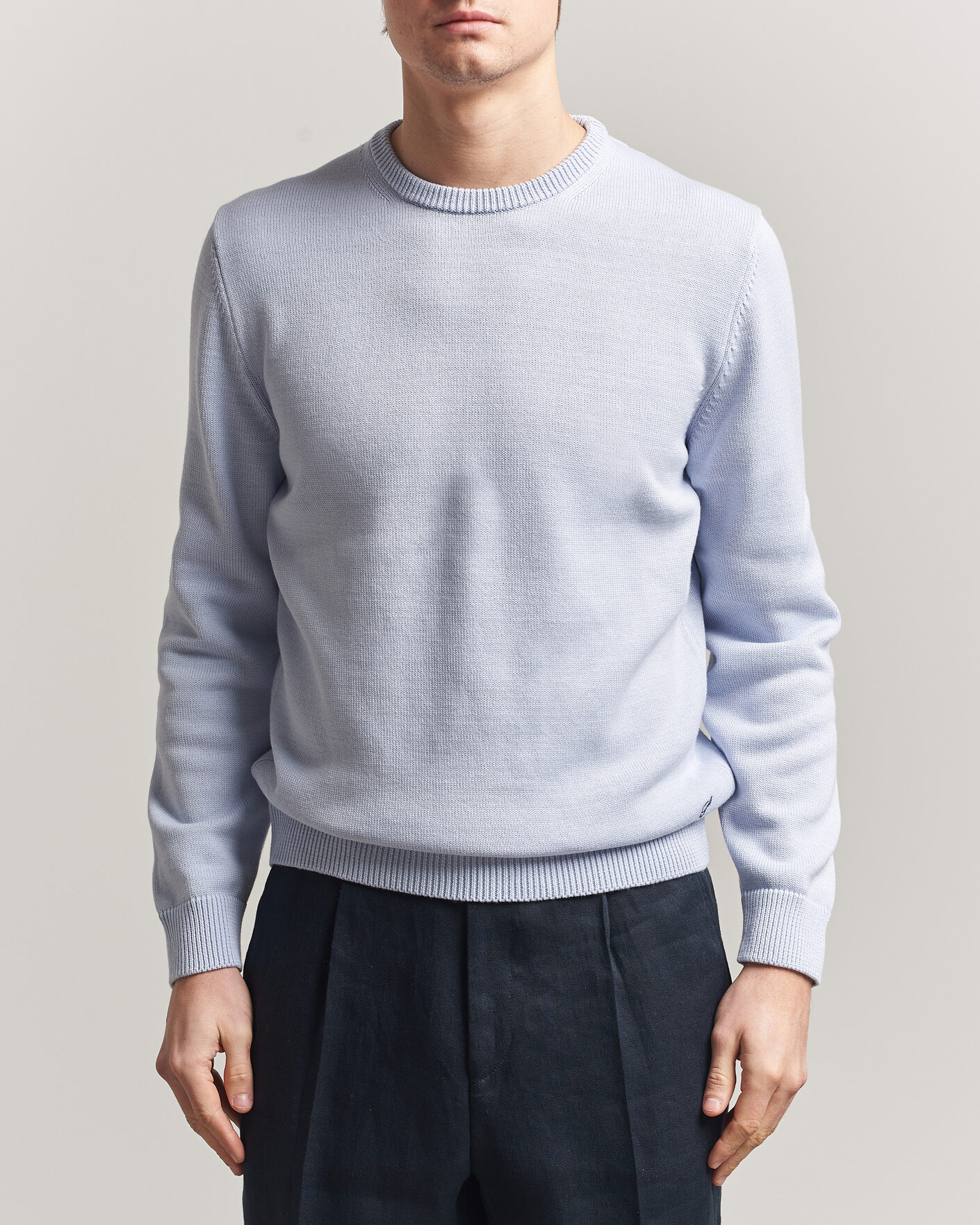 Herren | Pullover | Stenströms | Organic Cotton Knitted Sweater Light Blue