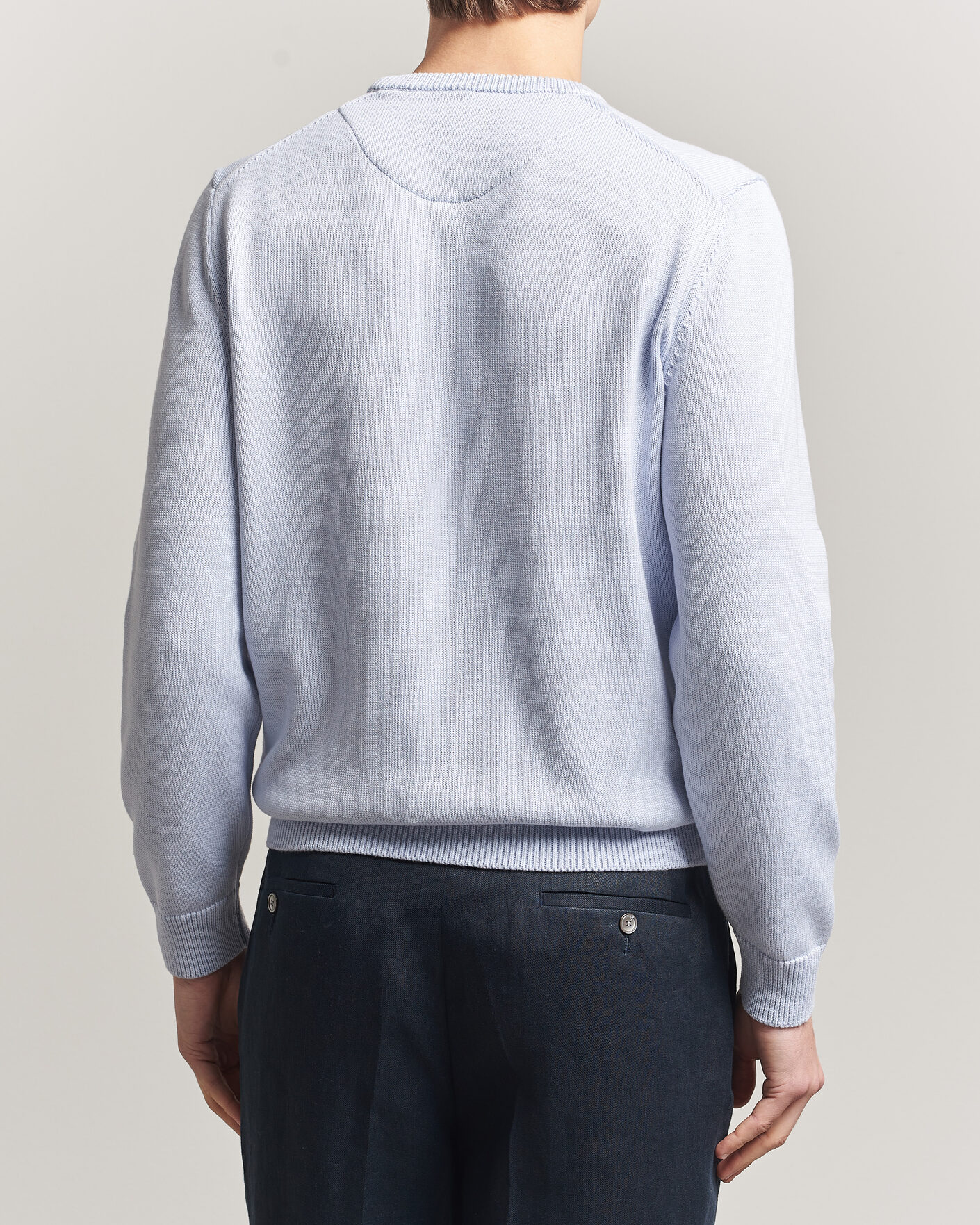 Herren | Pullover | Stenströms | Organic Cotton Knitted Sweater Light Blue