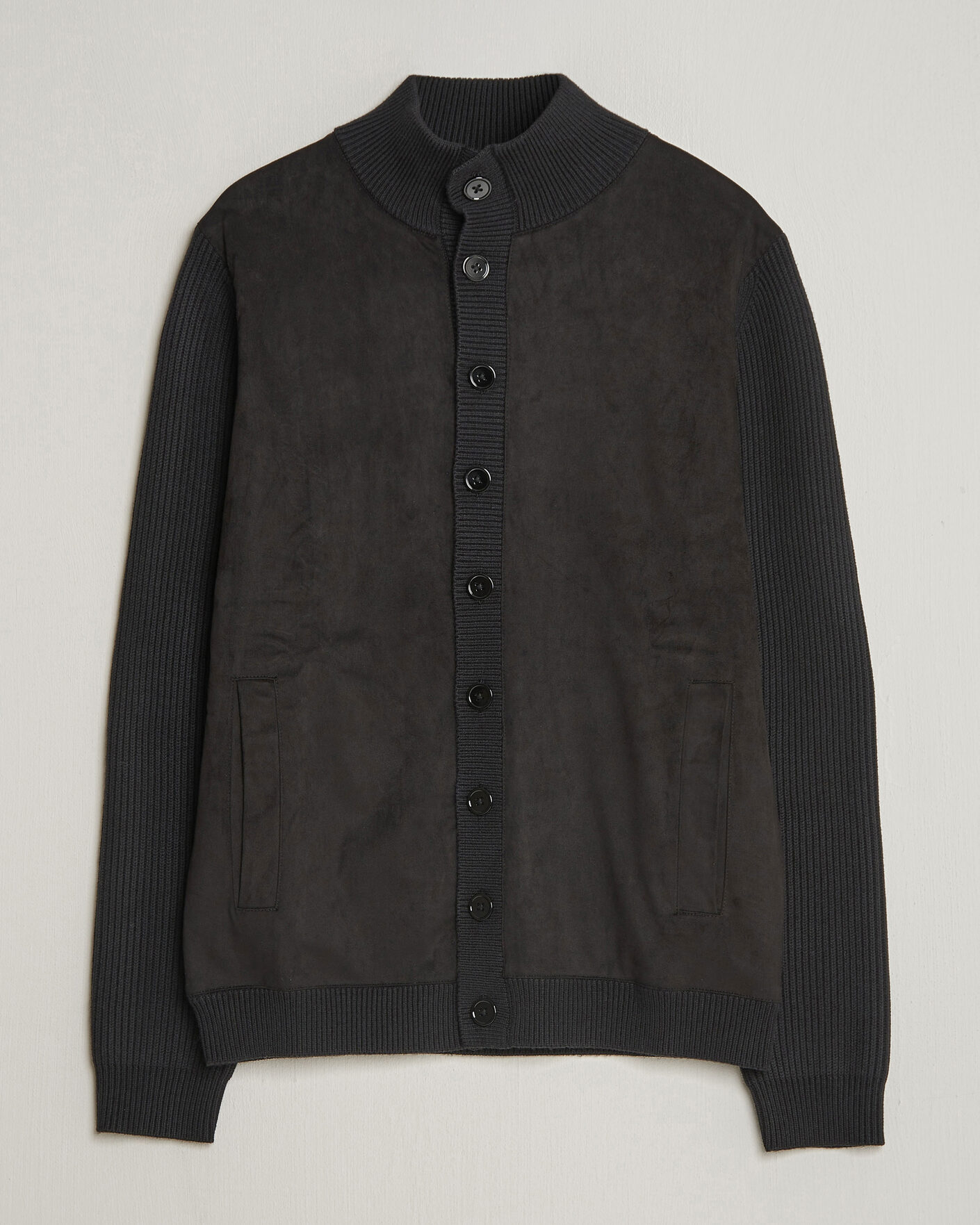 Herren | Pullover | Stenströms | Knitted Hybrid Buttoned Alcantara Cardigan Black