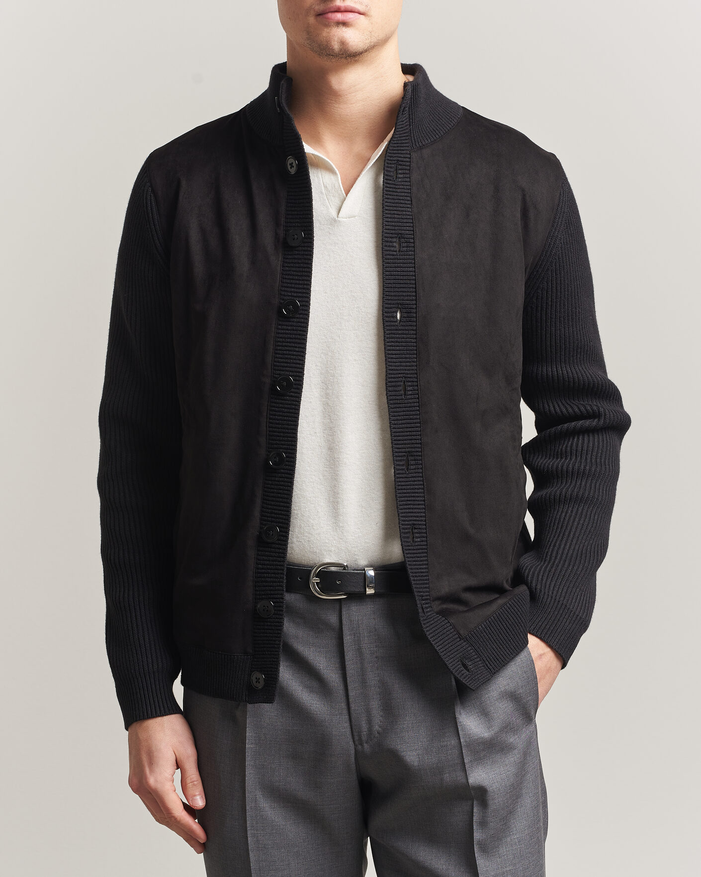Herren | Pullover | Stenströms | Knitted Hybrid Buttoned Alcantara Cardigan Black