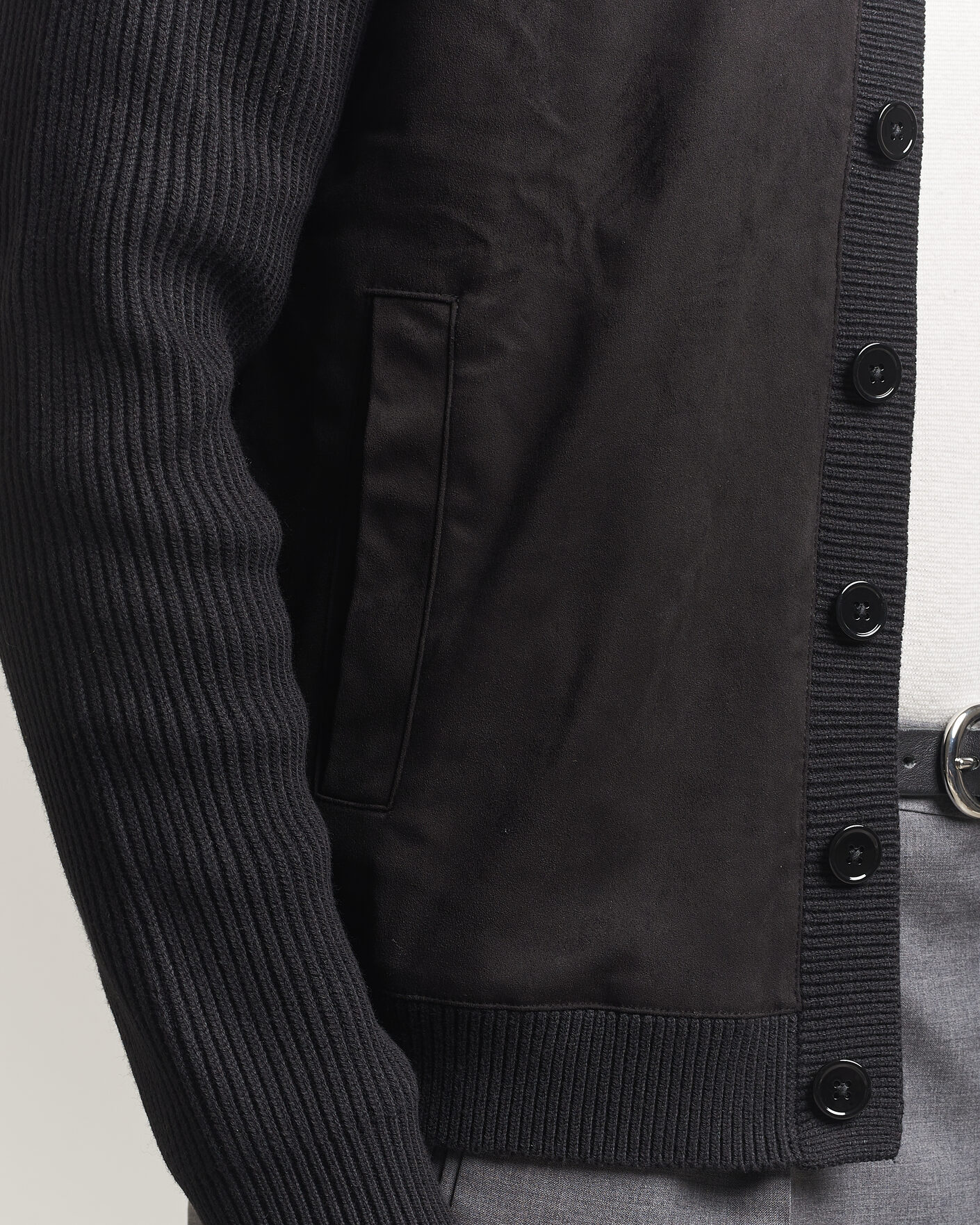 Herren | Pullover | Stenströms | Knitted Hybrid Buttoned Alcantara Cardigan Black