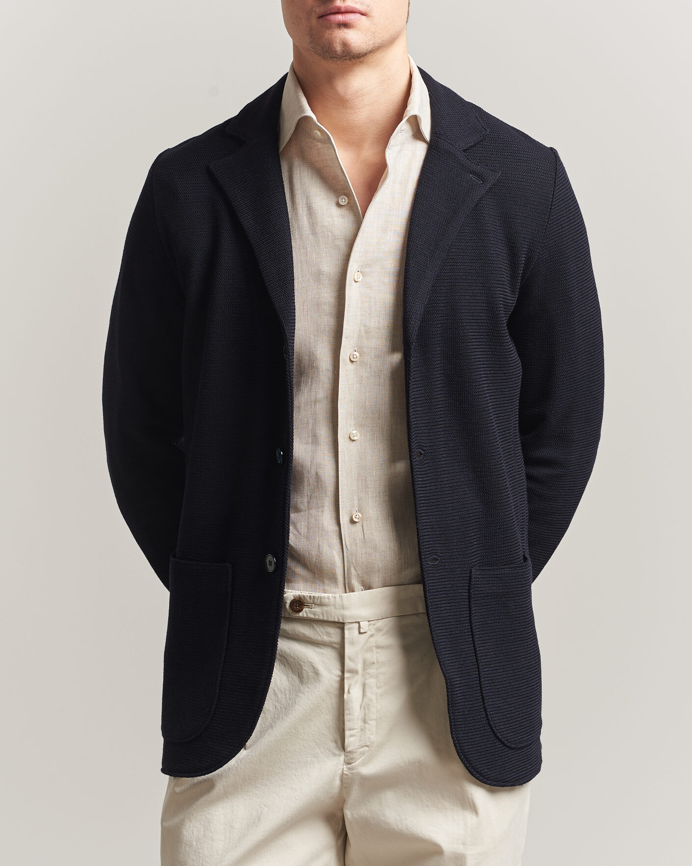 Herren | Sakkos | Stenströms | Milano Knitted Textured Blazer Navy