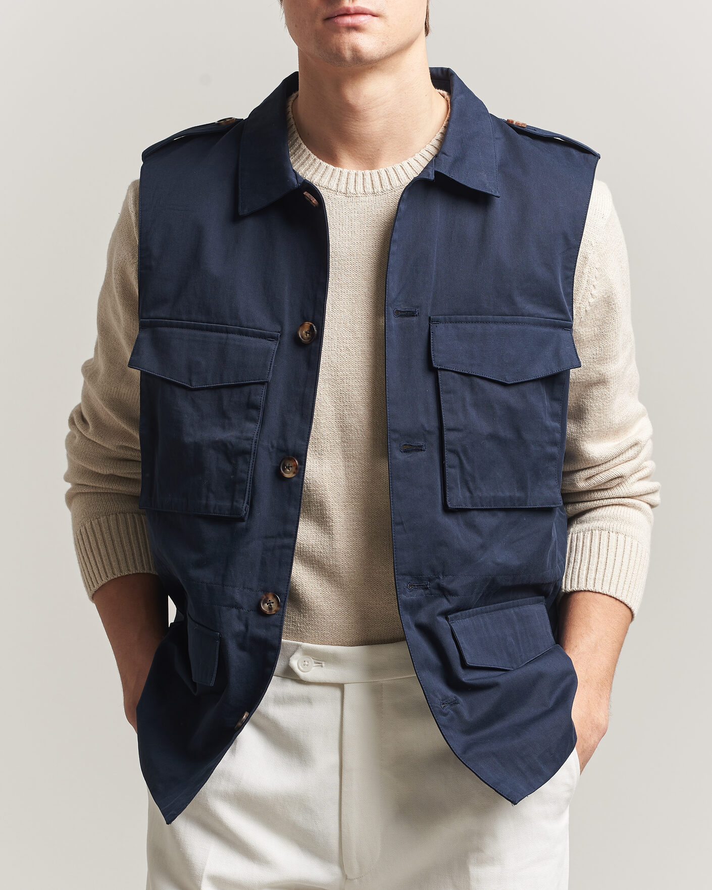Herren | Westen | Stenströms | Cotton Twill Vest Navy