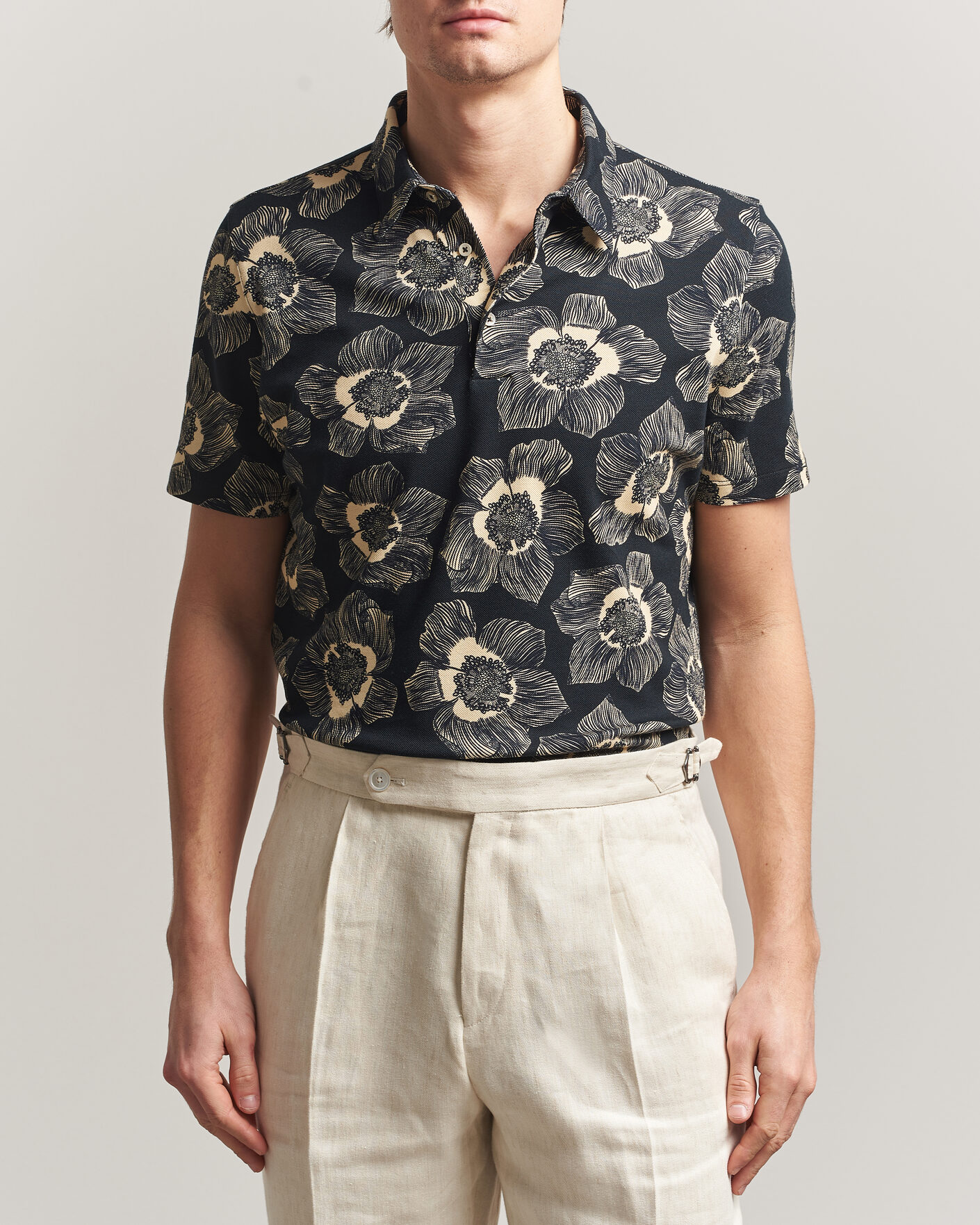 Herren | Poloshirts | Stenströms | Printed Cotton Polo Black