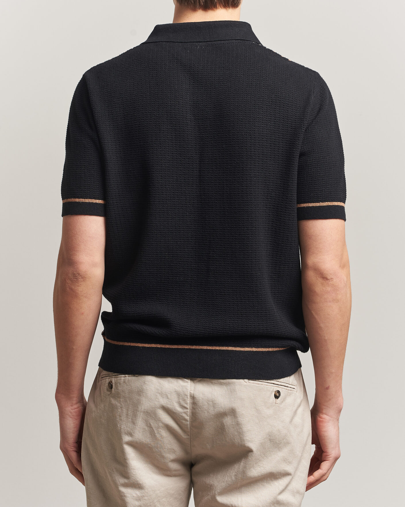 Herren | Poloshirts | Stenströms | Knitted Stripe Hemp/Cotton Polo Black