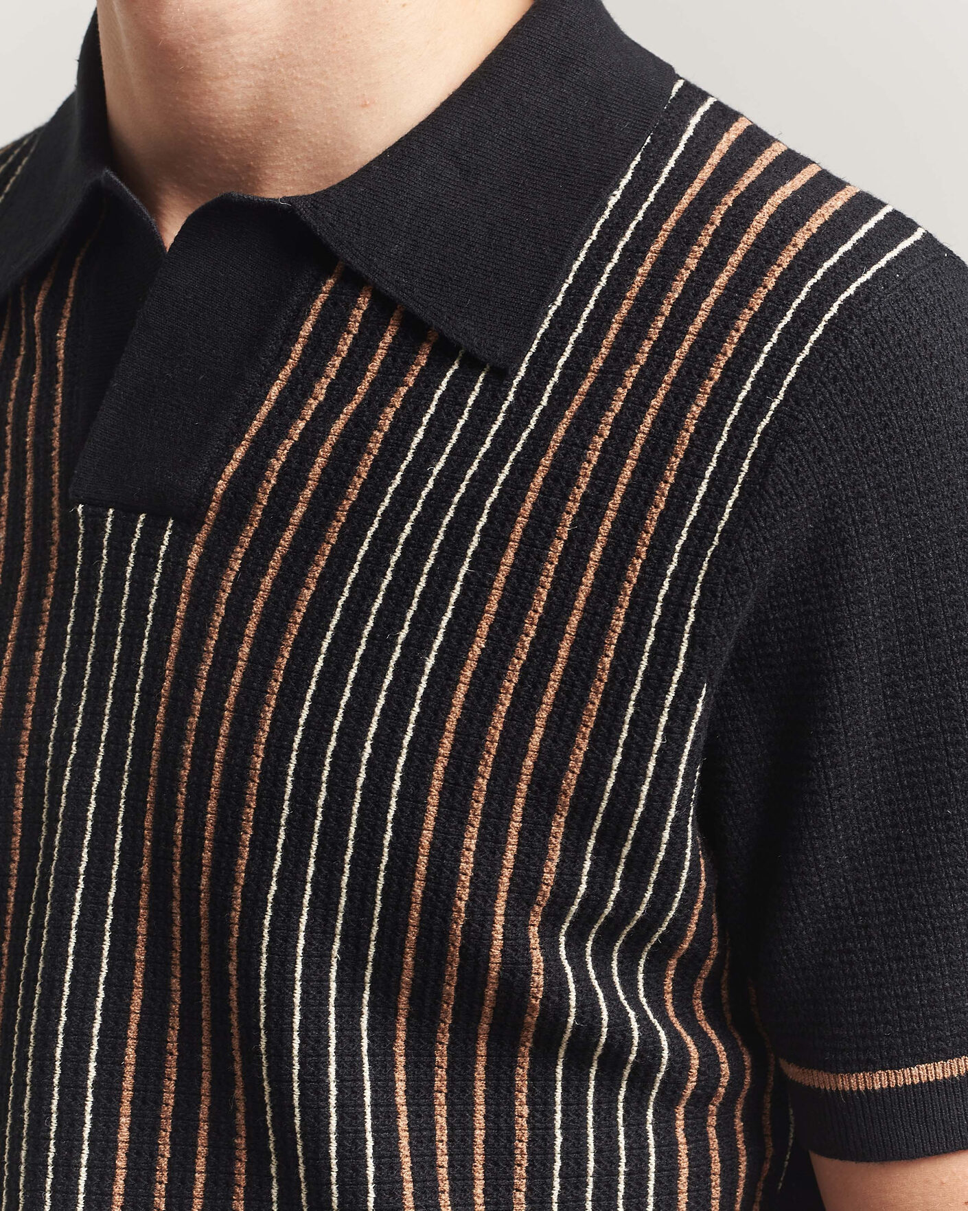Herren | Poloshirts | Stenströms | Knitted Stripe Hemp/Cotton Polo Black