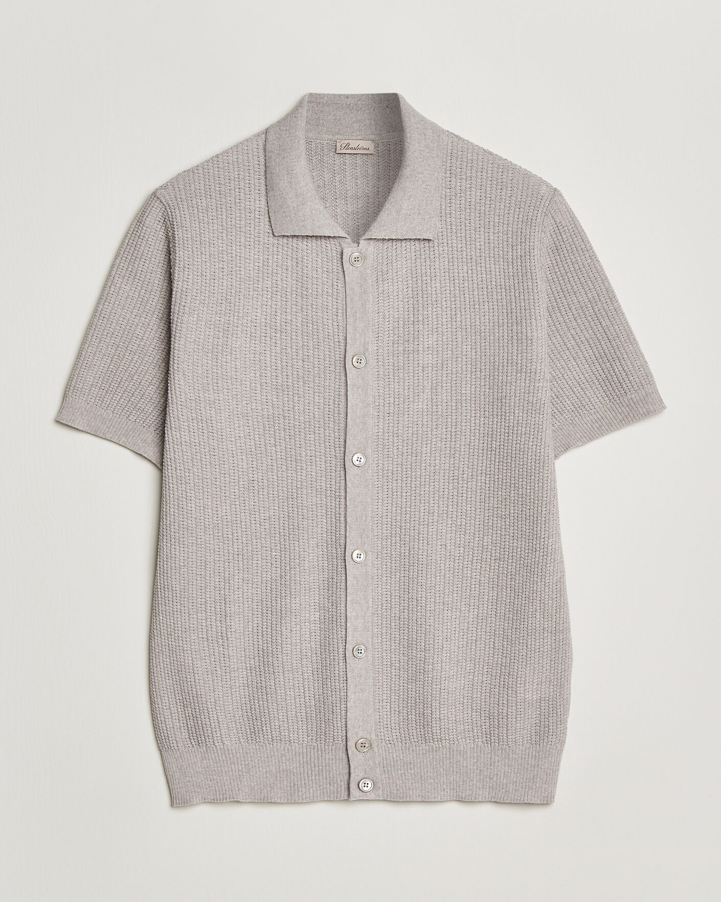 Herren | Poloshirts | Stenströms | Knitted Buttonthru Merino Polo Shirt Grey