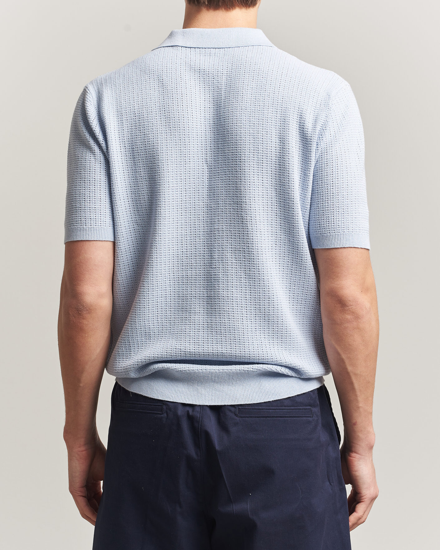 Herren | Poloshirts | Stenströms | Knitted Textured Cotton/Hemp Polo Light Blue
