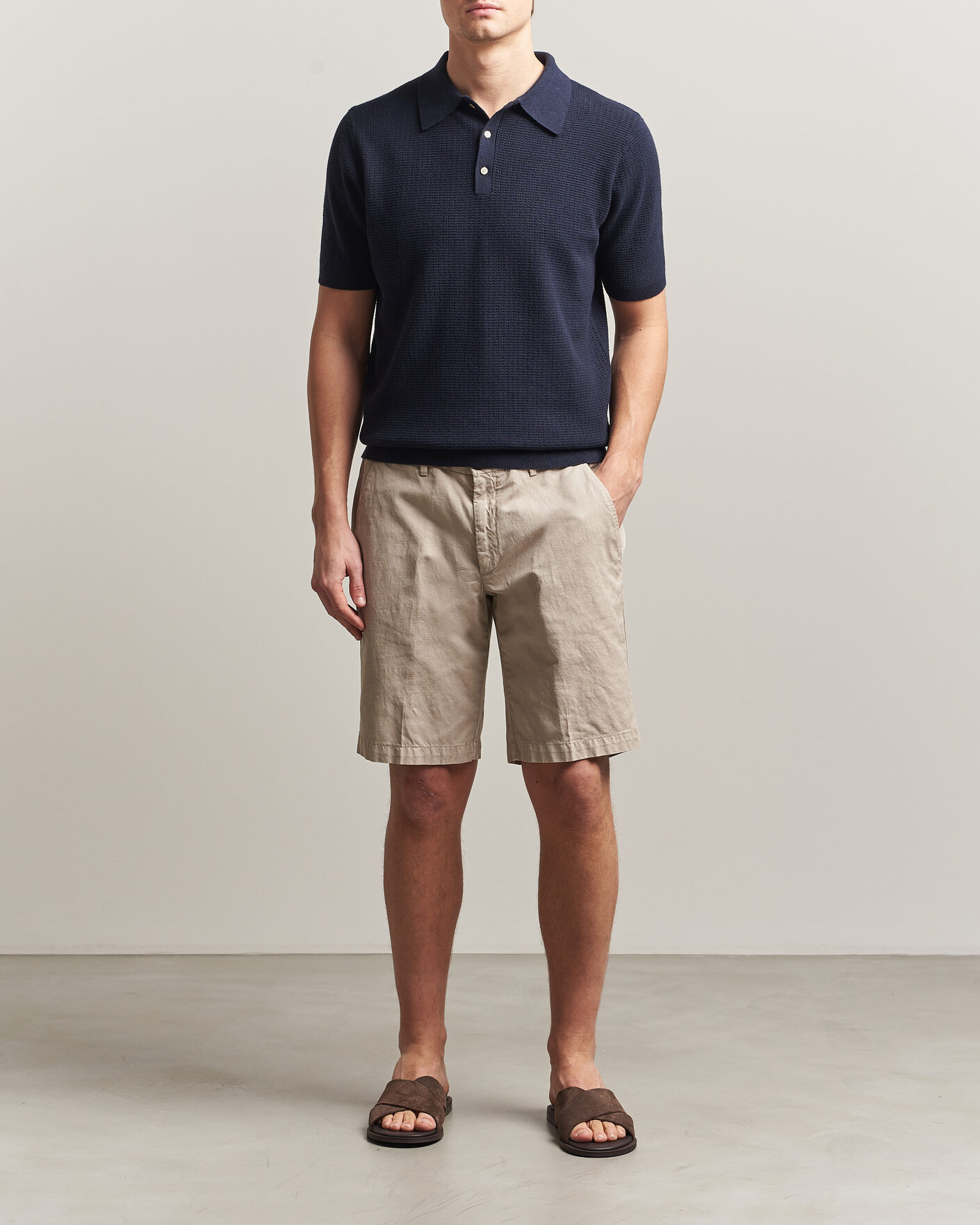 Herren | Poloshirts | Stenströms | Knitted Textured Cotton/Hemp Polo Navy