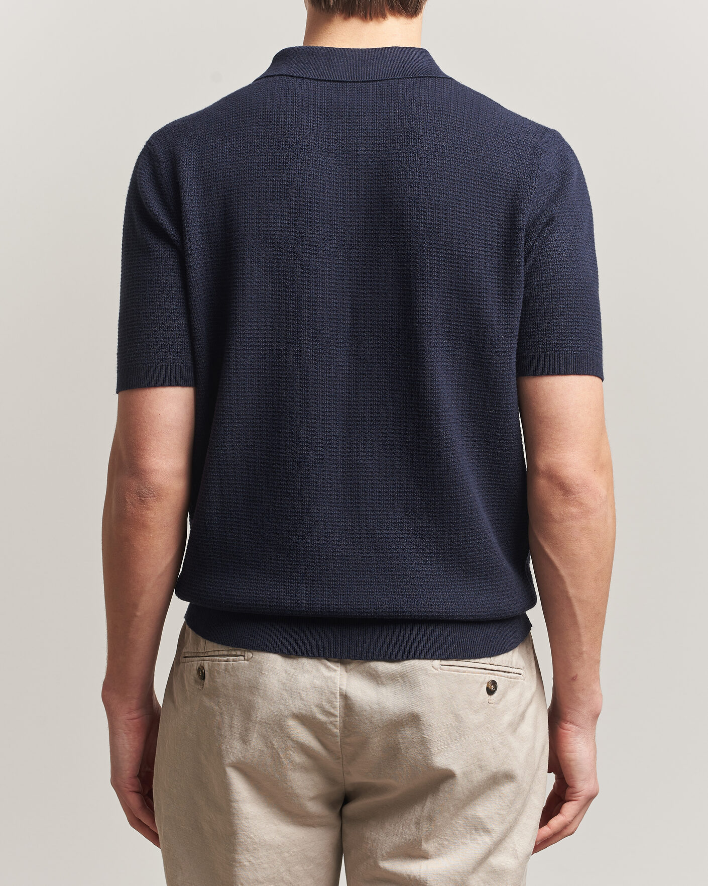 Herren | Poloshirts | Stenströms | Knitted Textured Cotton/Hemp Polo Navy