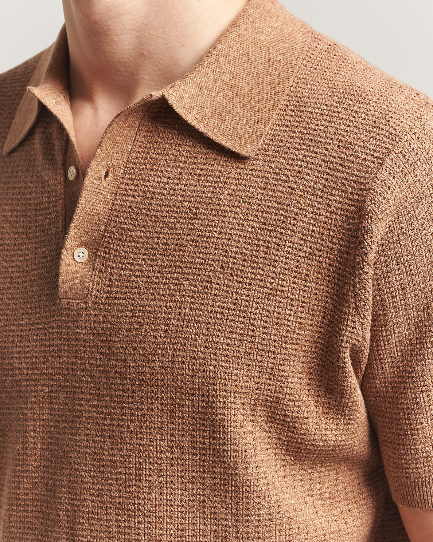Herren | Poloshirts | Stenströms | Knitted Textured Cotton/Hemp Polo Light Brown