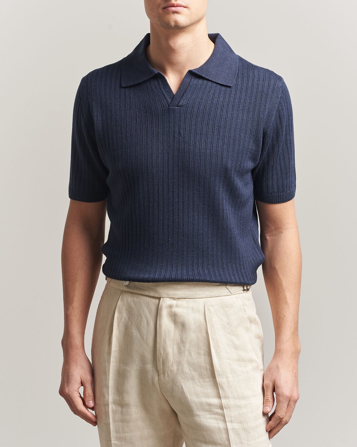 Herren | Poloshirts | Stenströms | Linen/Merino Structured Polo Navy