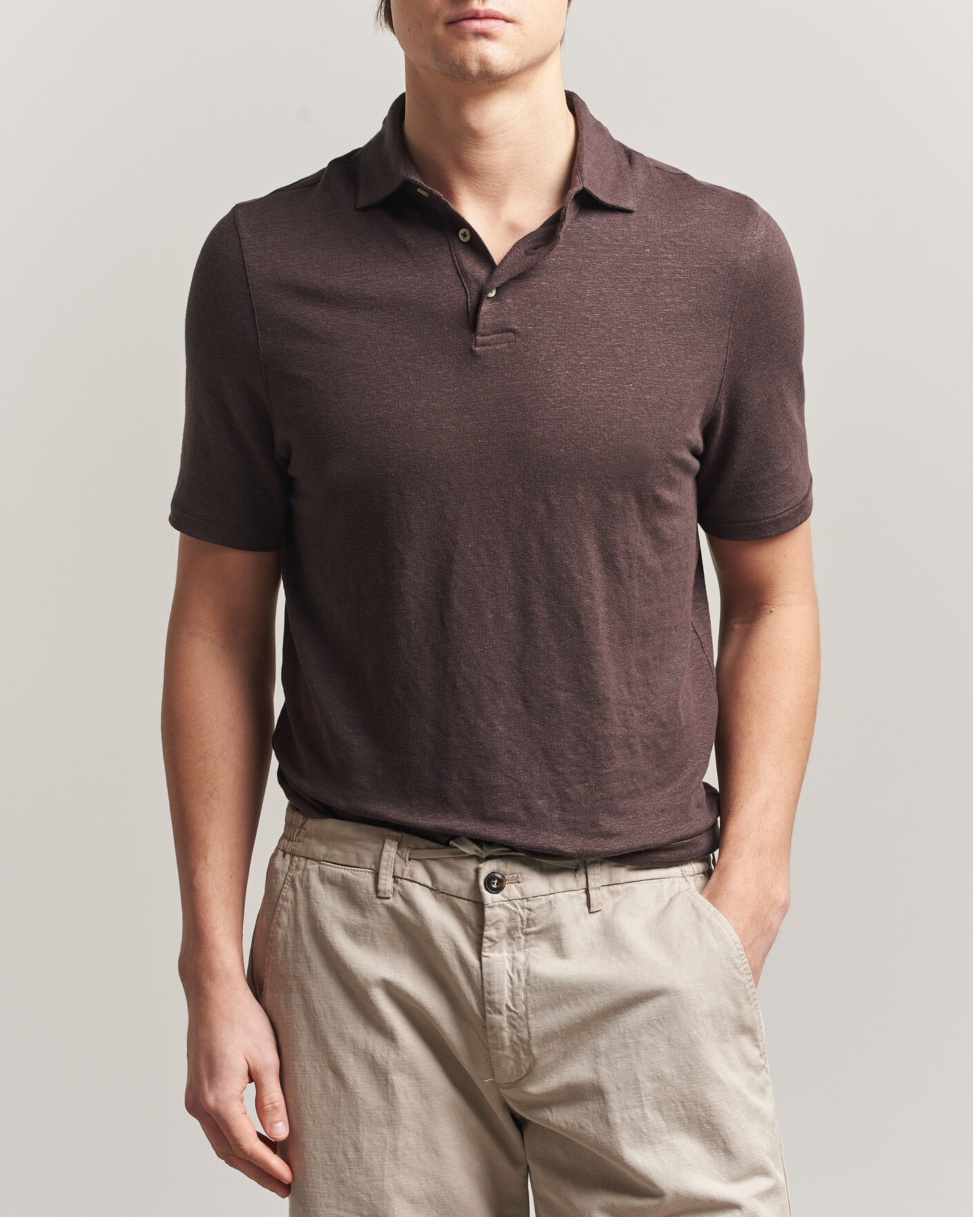 Herren | Poloshirts | Stenströms | Linen Polo Shirt Dark Brown
