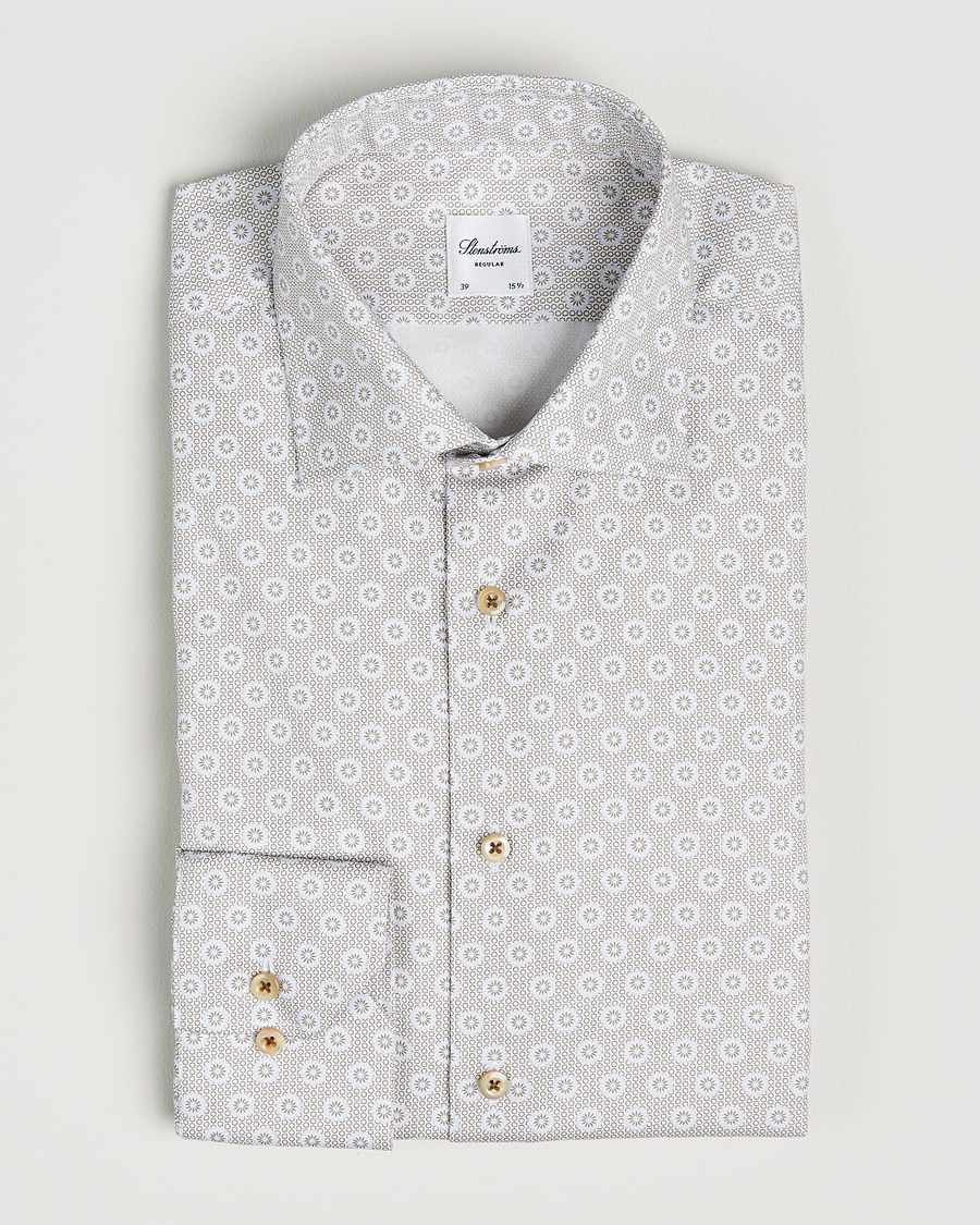 Herren | Neu im Onlineshop | Stenströms | Regular Fit Printed Cotton Twill Shirt Light Brown