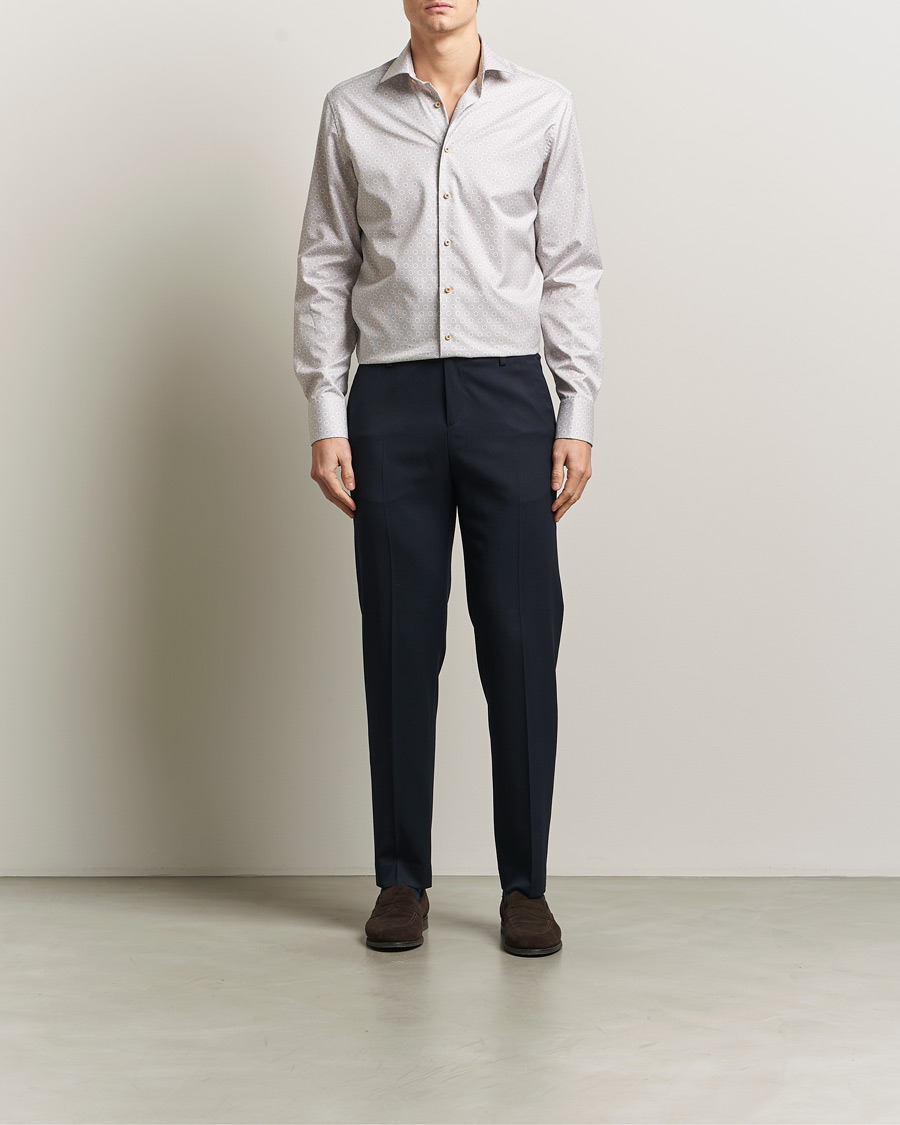 Herren | Hemden | Stenströms | Regular Fit Printed Cotton Twill Shirt Light Brown