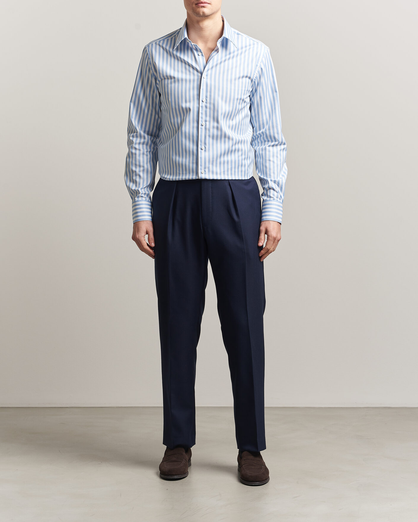 Herren | Hemden | Stenströms | Regular Fit Striped Pointed Collar Shirt Blue