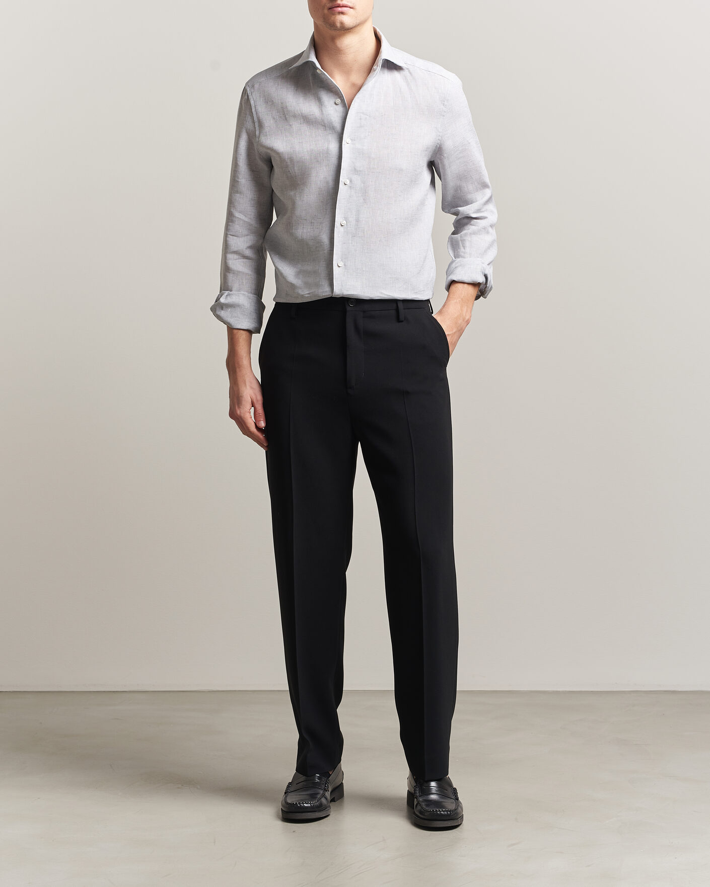 Herren | Hemden | Stenströms | 1899 Linen One Piece Collar Shirt Grey