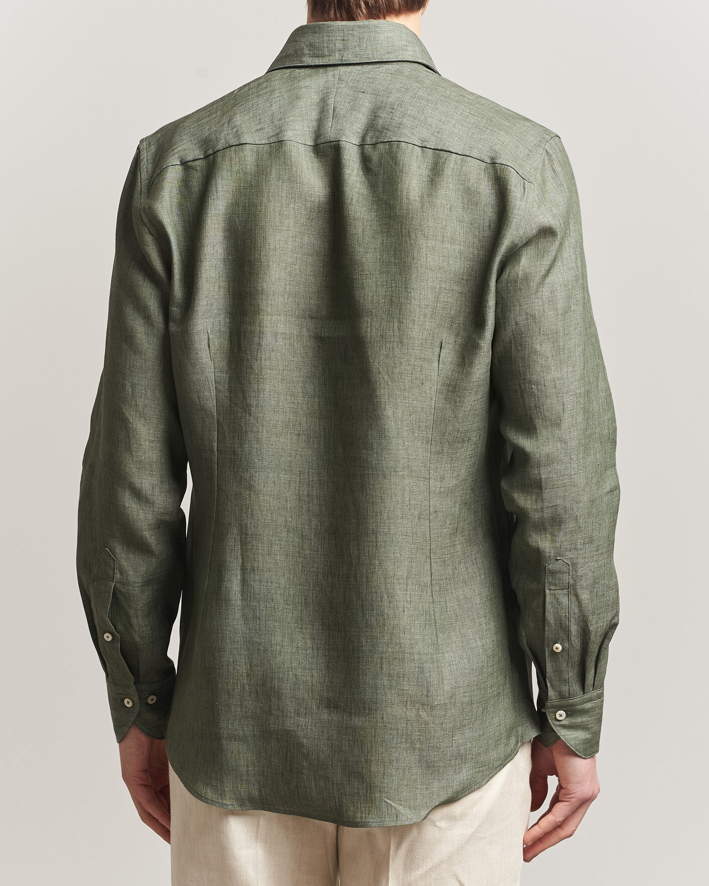 Herren | Hemden | Stenströms | 1899 Linen One Piece Collar Shirt Olive