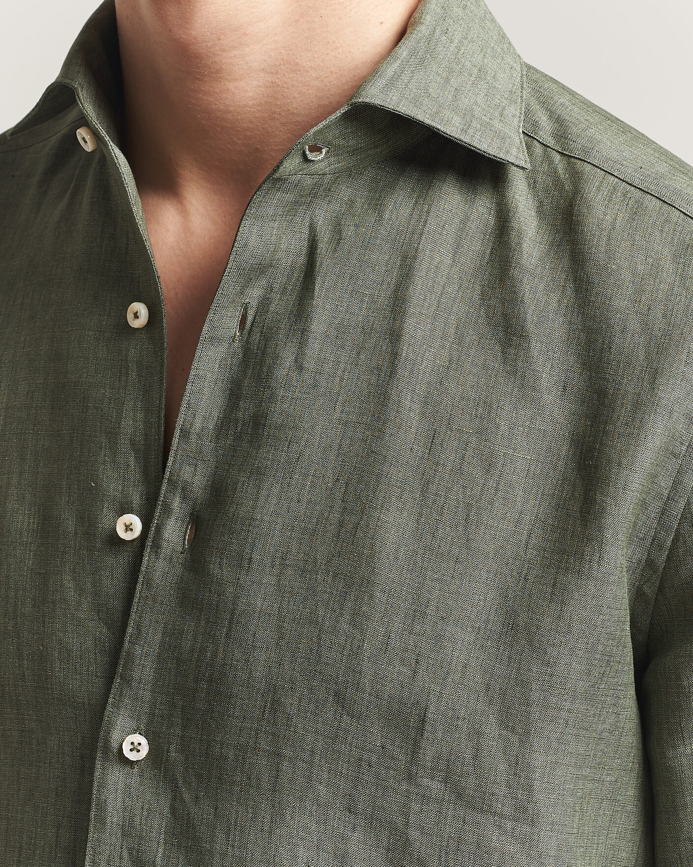 Herren | Hemden | Stenströms | 1899 Linen One Piece Collar Shirt Olive