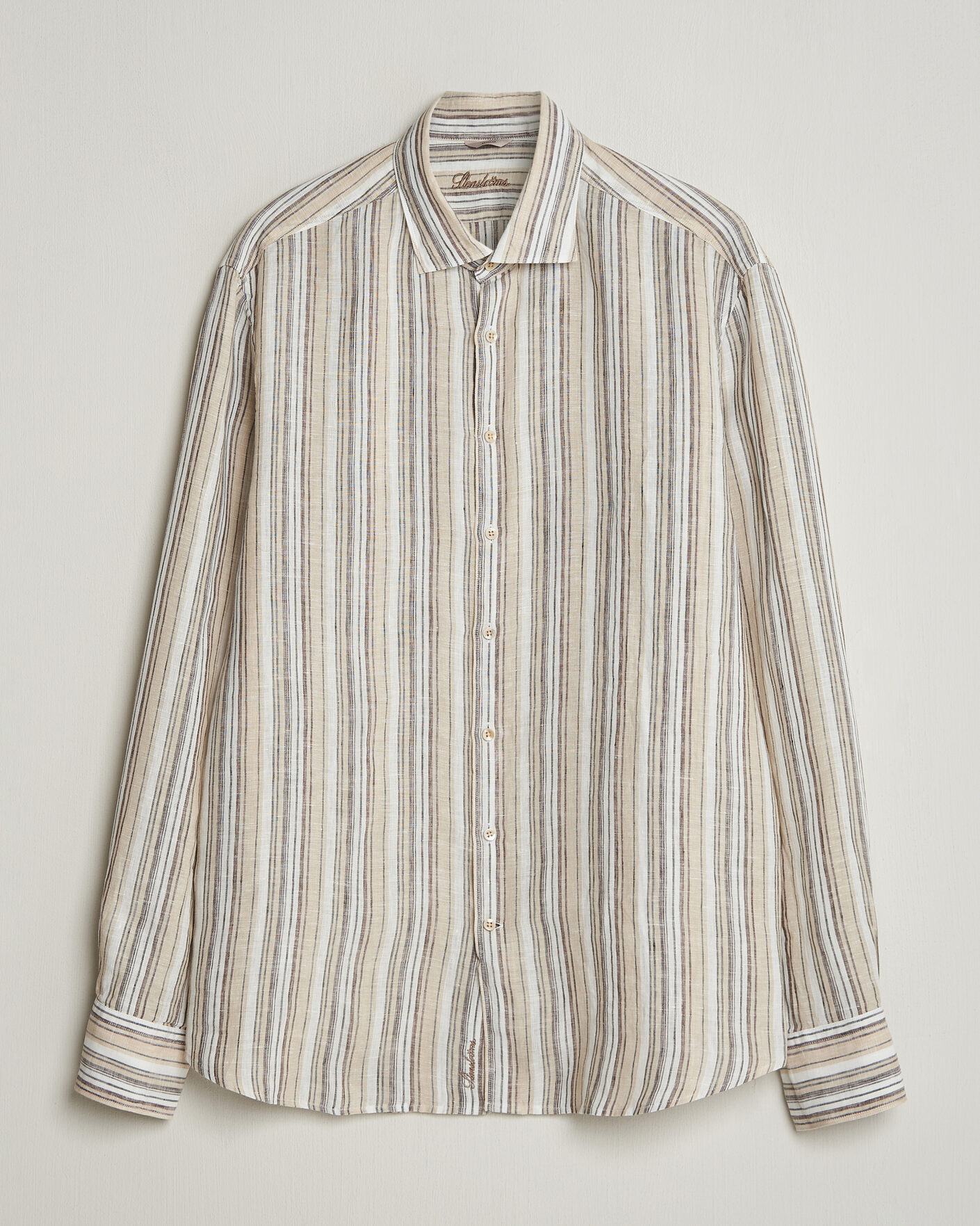 Herren | Hemden | Stenströms | Regular Fit Multi Striped Linen Shirt Brown