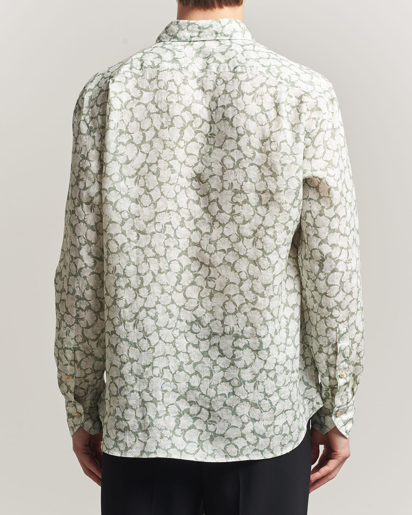 Herren | Hemden | Stenströms | Regular Fit Flower Printed Linen Shirt Green