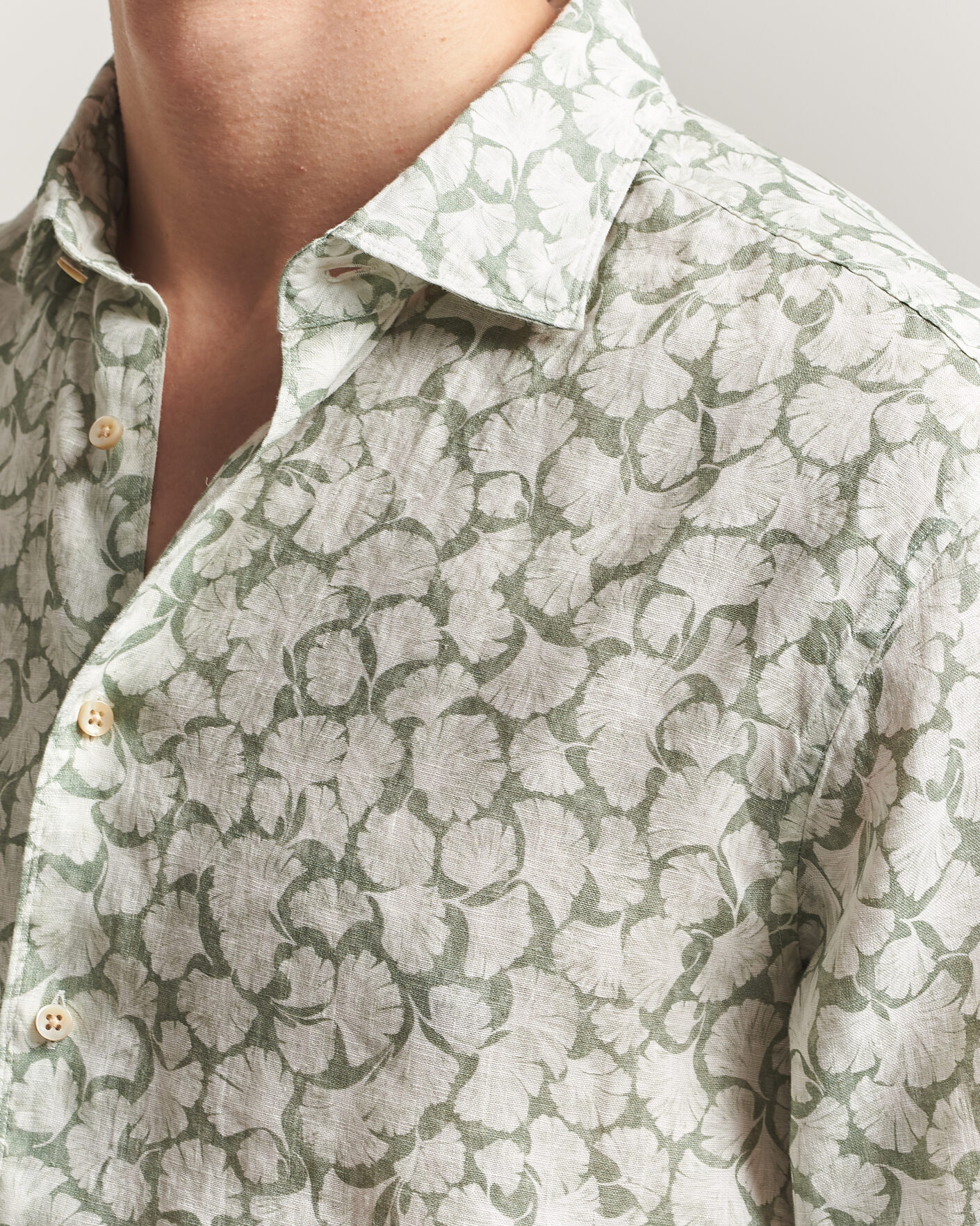 Herren | Hemden | Stenströms | Regular Fit Flower Printed Linen Shirt Green