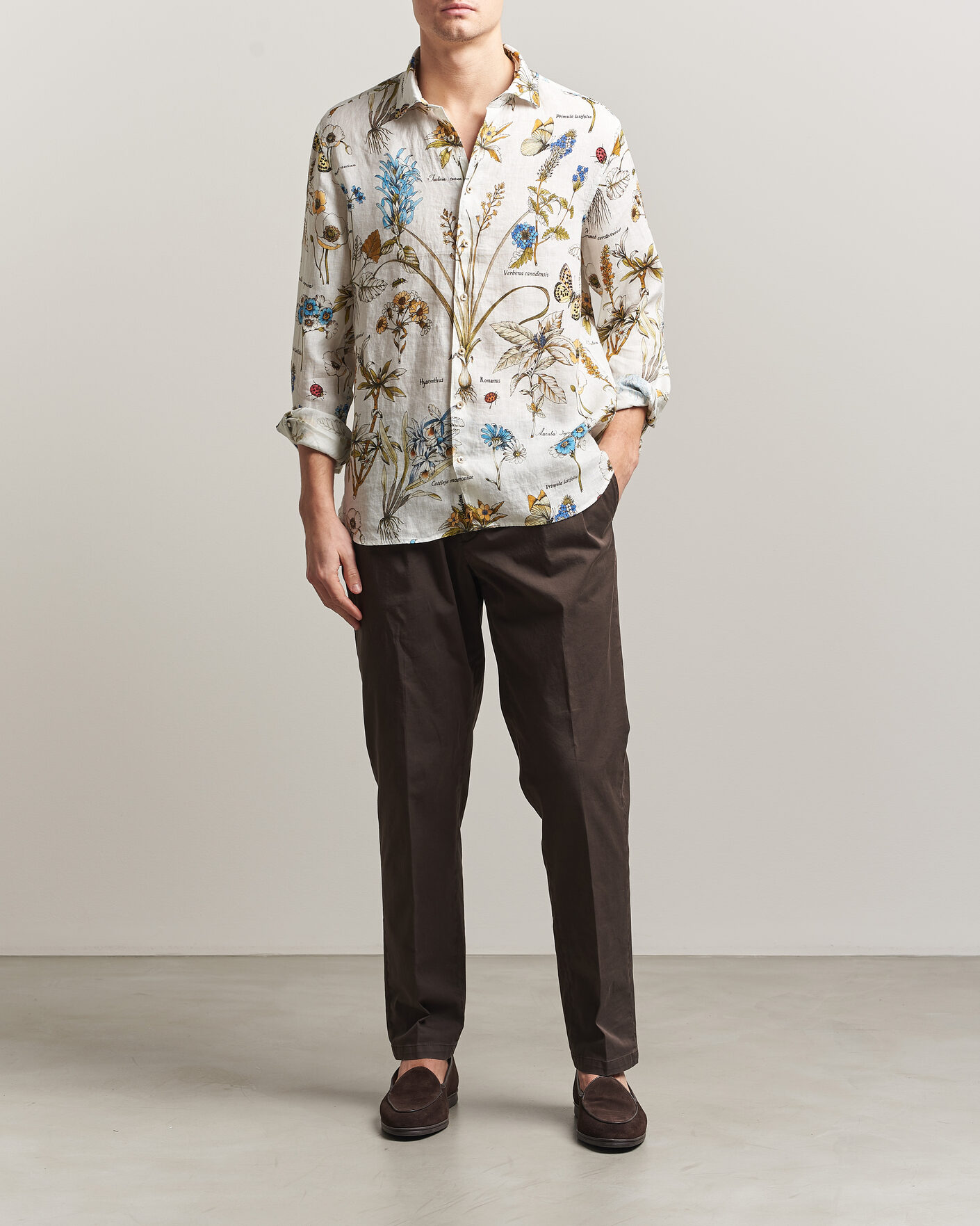 Herren | Hemden | Stenströms | Reglar Fit Botanical Print Linen Shirt Multi