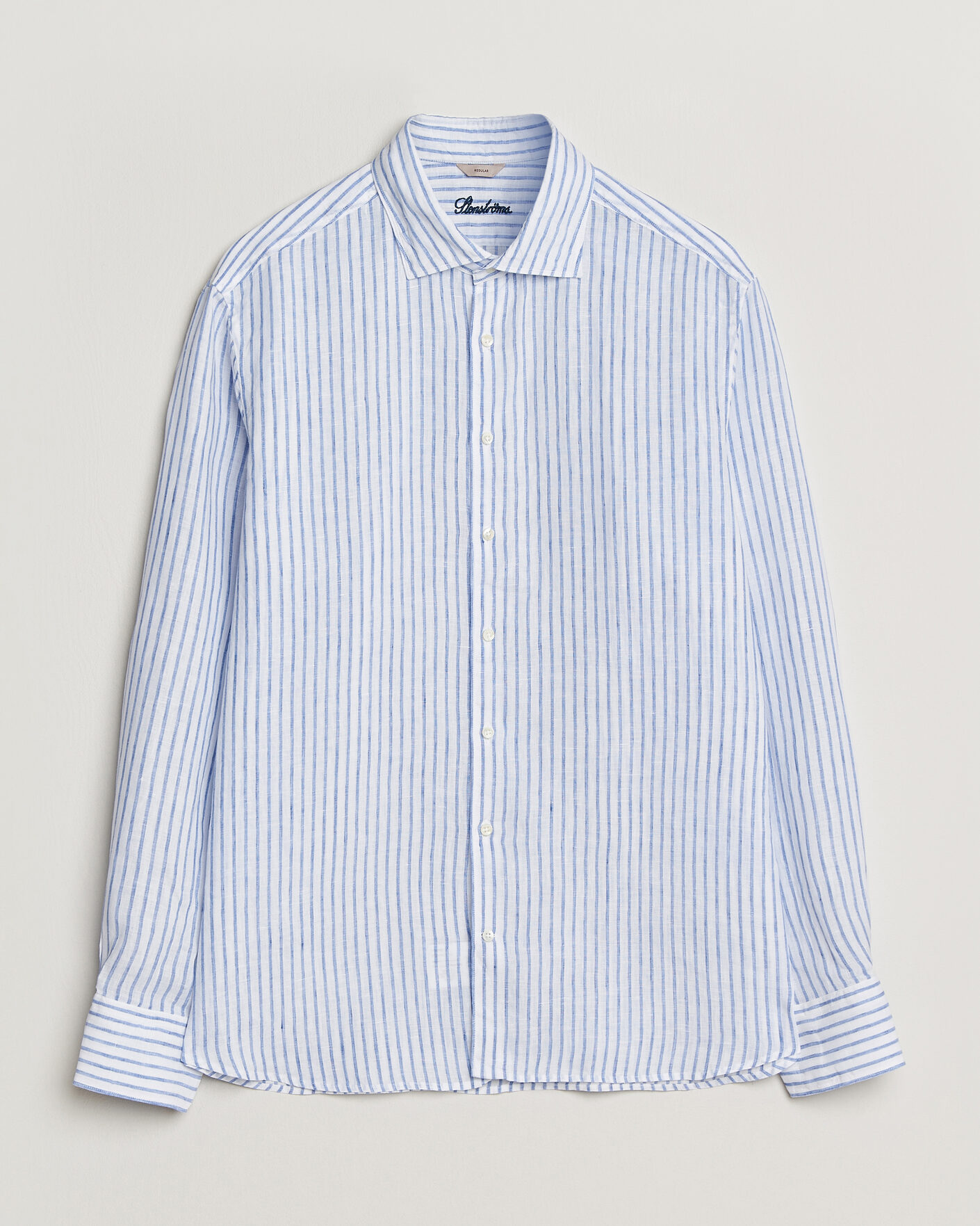 Herren | Hemden | Stenströms | Regular Fit Striped Linen Shirt White/Dark Blue